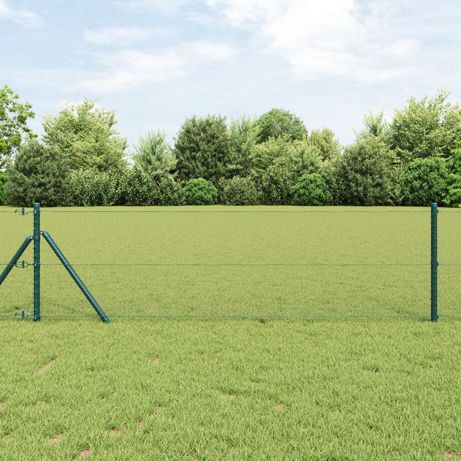 vidaXL Heksagonalna Ograda Zelena 0.5x100 m Čelik, vidaXL Stupovi za Ograde 13 kom Zelena Ø32 mm 100 cm Galvanizirani Čelik