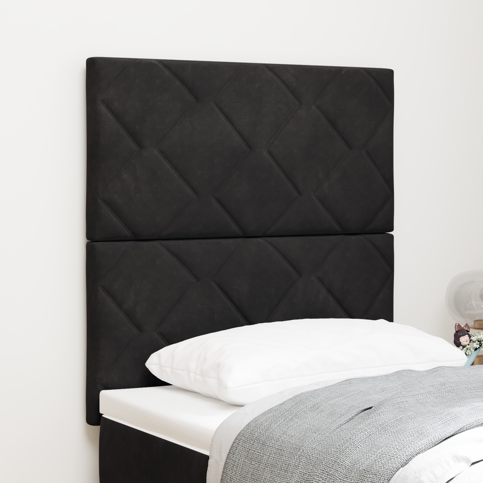 Senggavl med Diamantblok Mønster i Sort, 80 cm Fløjl, vidaXL Senggavl med Diamantblok Mønster i Sort, 160 cm Fløjl