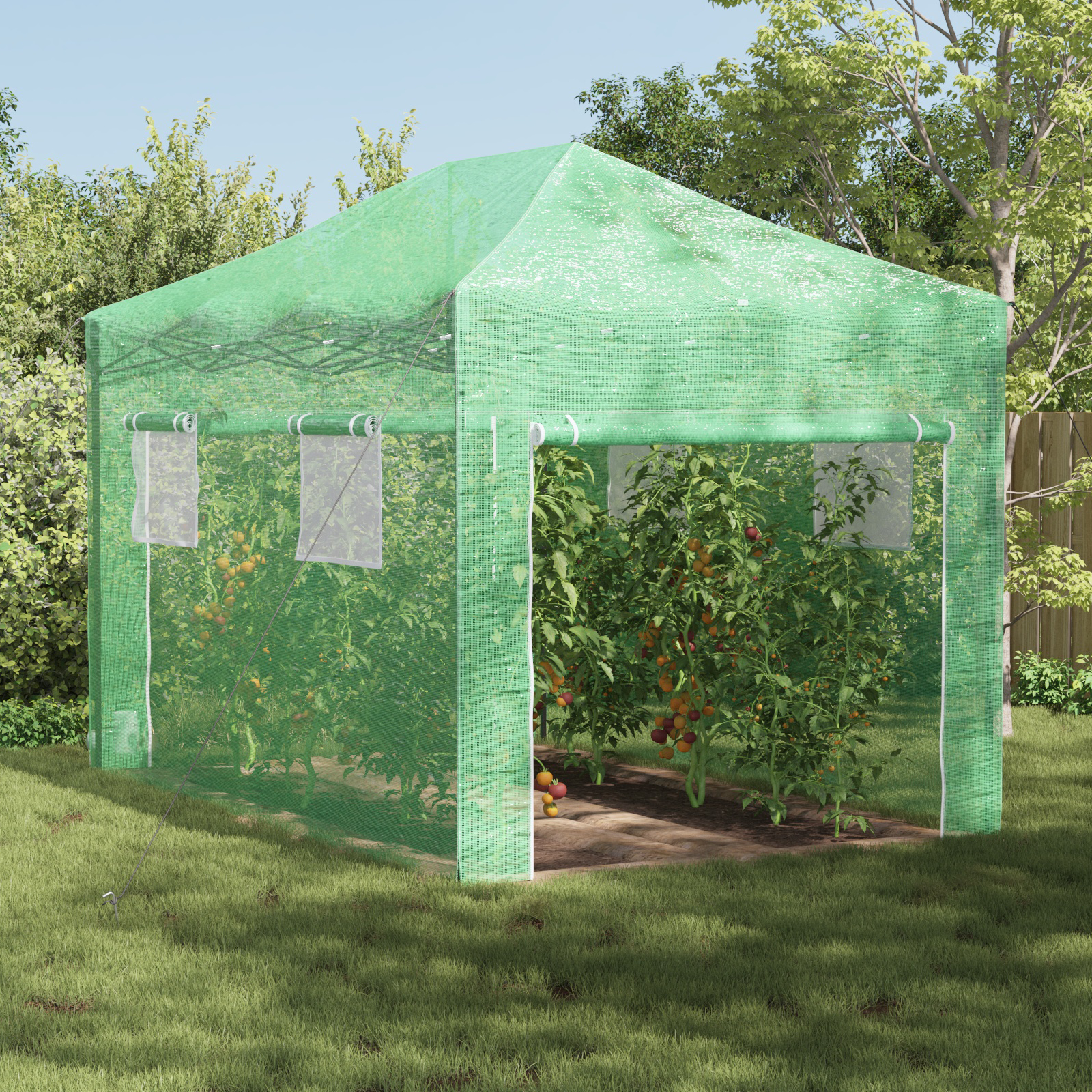 vidaXL Prehodni zelenjavnik s Prehodnim Okvirom Zelena 410x280x315 cm Kovina