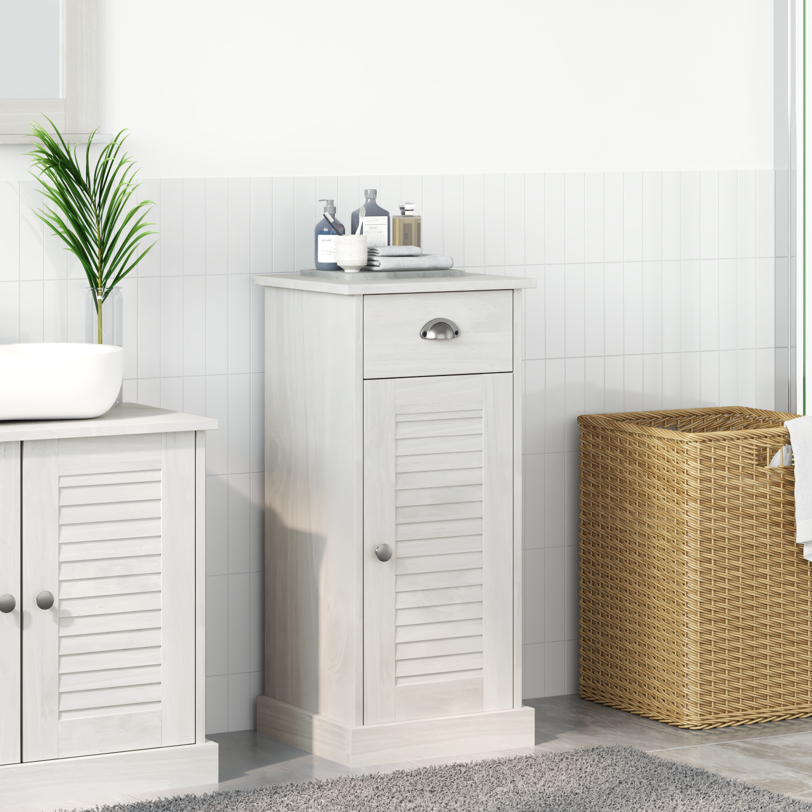 Badezimmer Schrank "VIGO" mit Schublade 37x34x80 cm Massivholz Kiefer