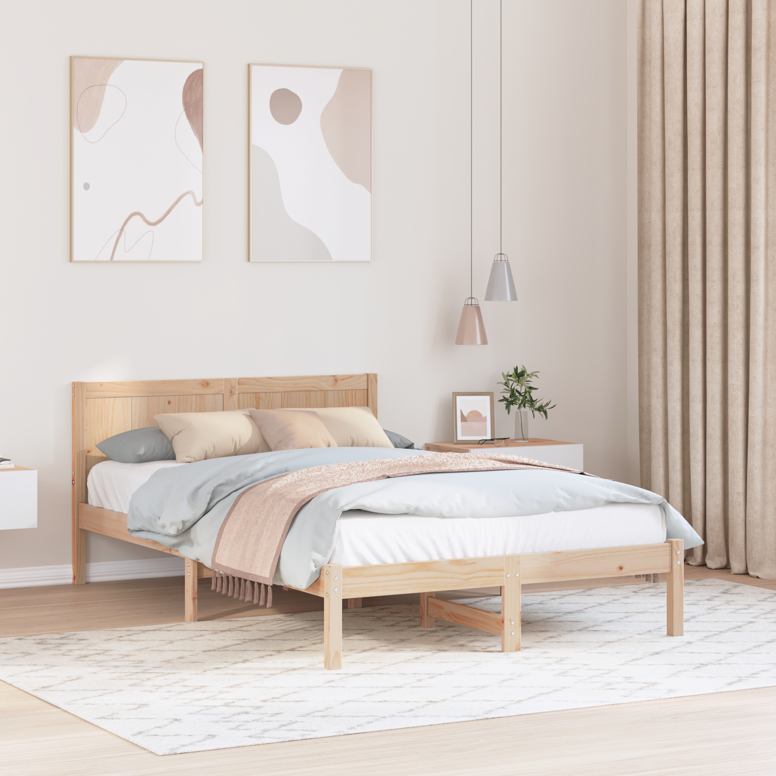 Paturi si accesorii - Cadru de Pat din Lemn de Pin Natural Lemn de pin 135 x 190 cm