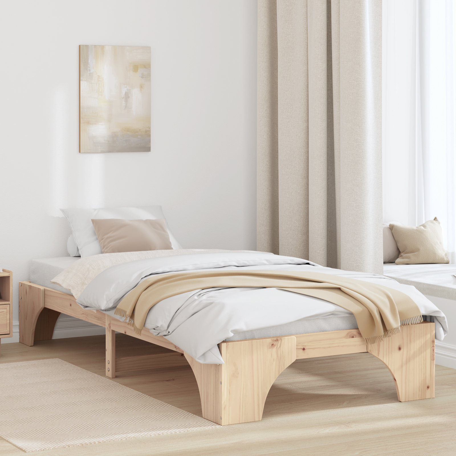 vidaXL Bettgestell Natur Kiefernholz 90 x 190 cm