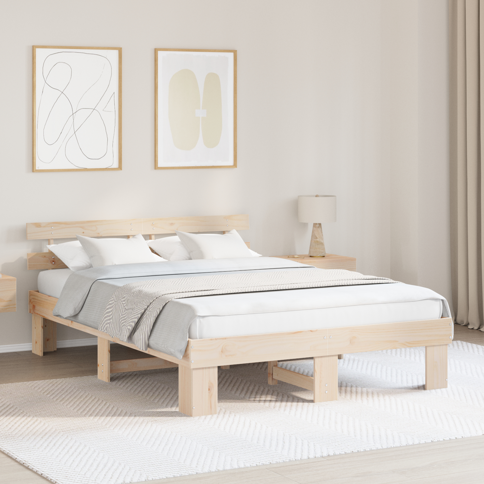 Paturi si accesorii - Cadru de Pat cu Tăblie 140x200 cm Lemn Masiv de Pin