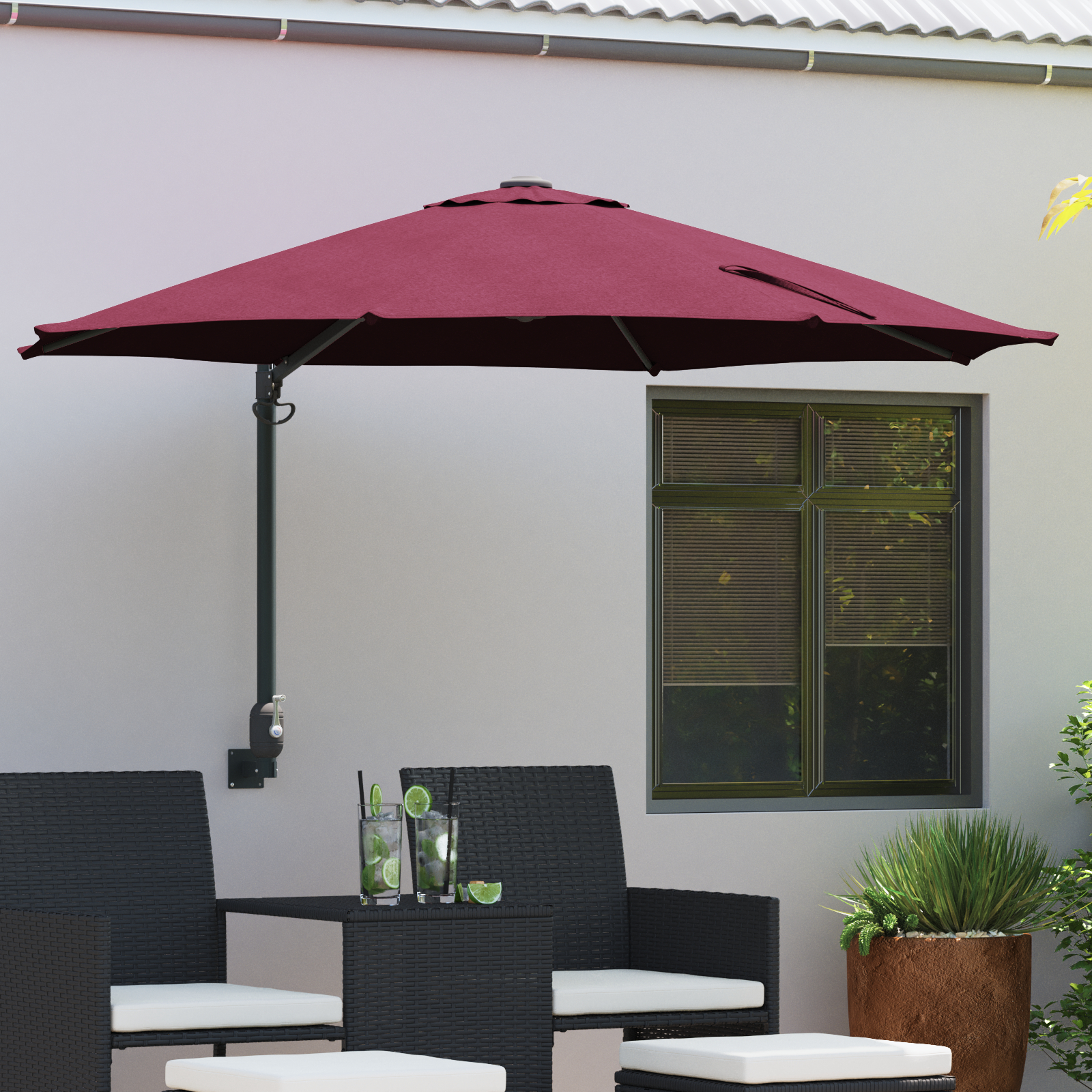 Terrasse Parasol Bordeaux rød Polyester Stor Sammenklappelig