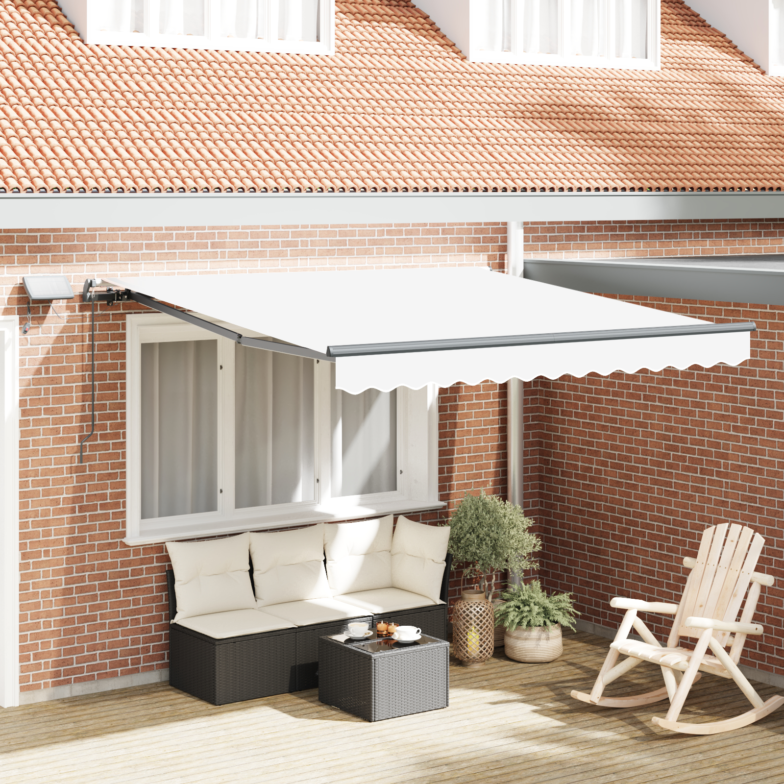 vidaXL Manuelle einziehbare Markise mit LED Weiß 350x250 cm,  Markisenbezug für 3.5x2.5 m Rahmen Weiß
