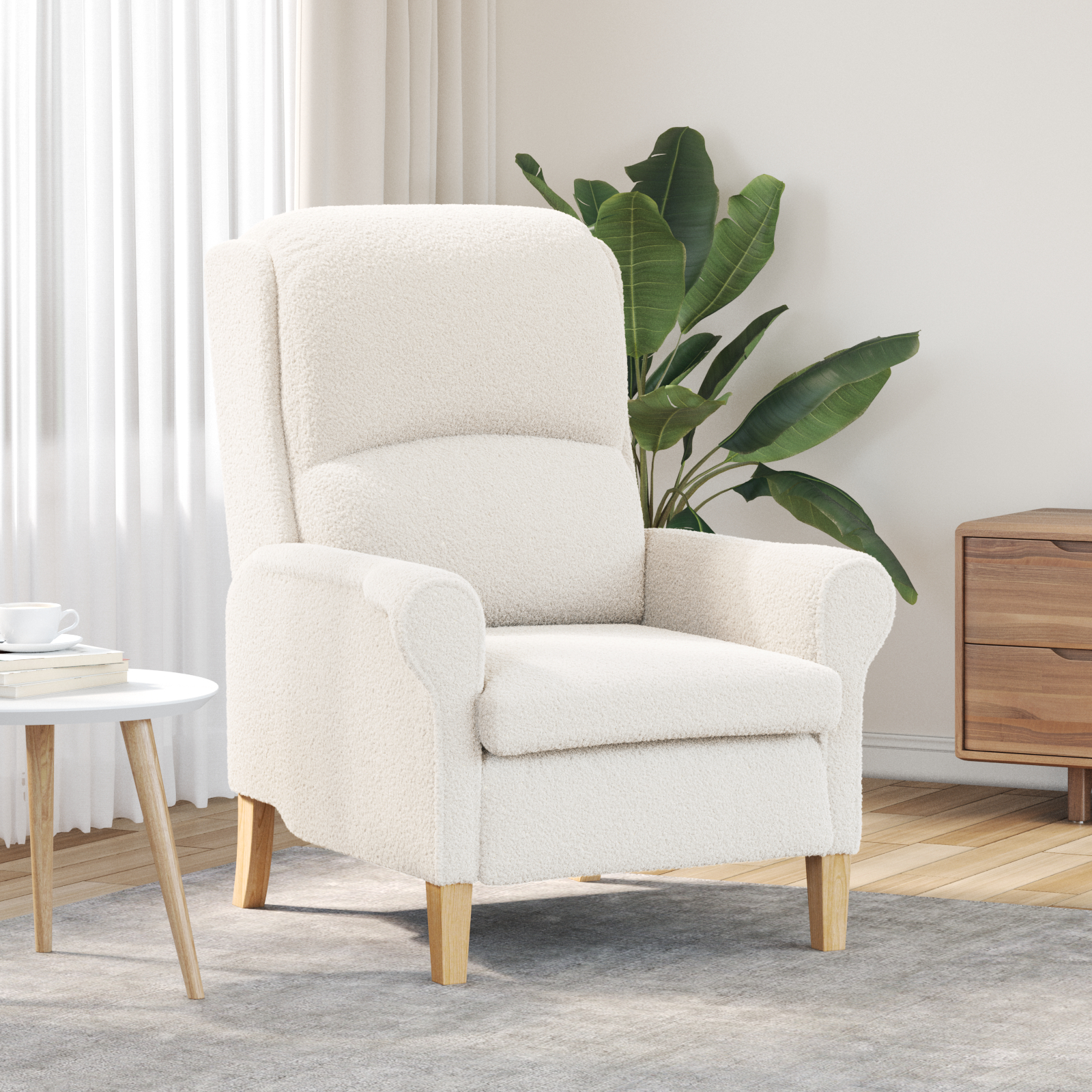 vidaXL Ergonomischer Sessel Creme Stoff, Holz Standard Ergonomisch