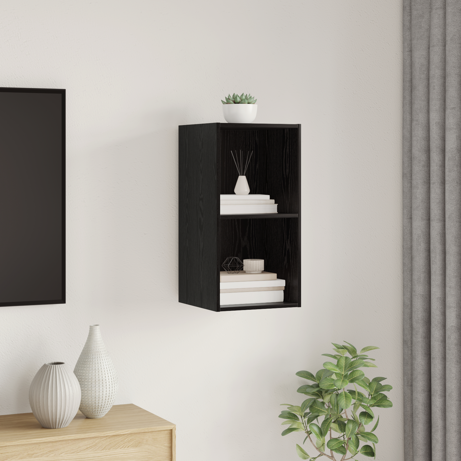 Wandmontierter TV-Schrank Schwarz Eiche 37x37x72 cm Engineering Holz