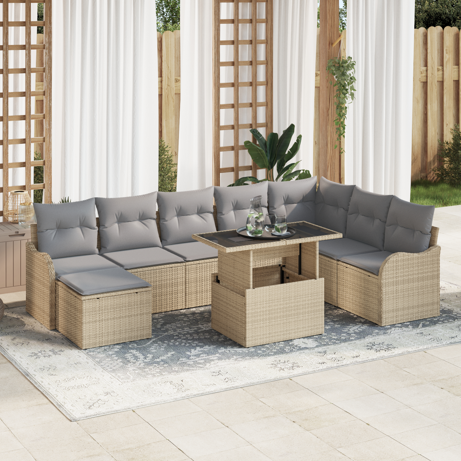 vidaXL 9-dijelni set vrtne sofe s jastučićima bež poly ratan, vidaXL 2-sjedna vrtna sofa s jastučićima bež poly ratan