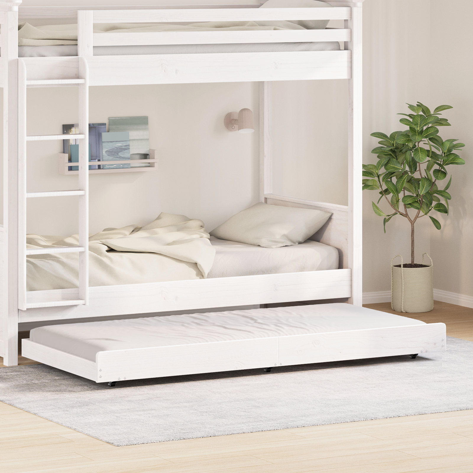 vidaXL Cadru de pat Alb cu șipci de lemn natural Lemn de pin Single