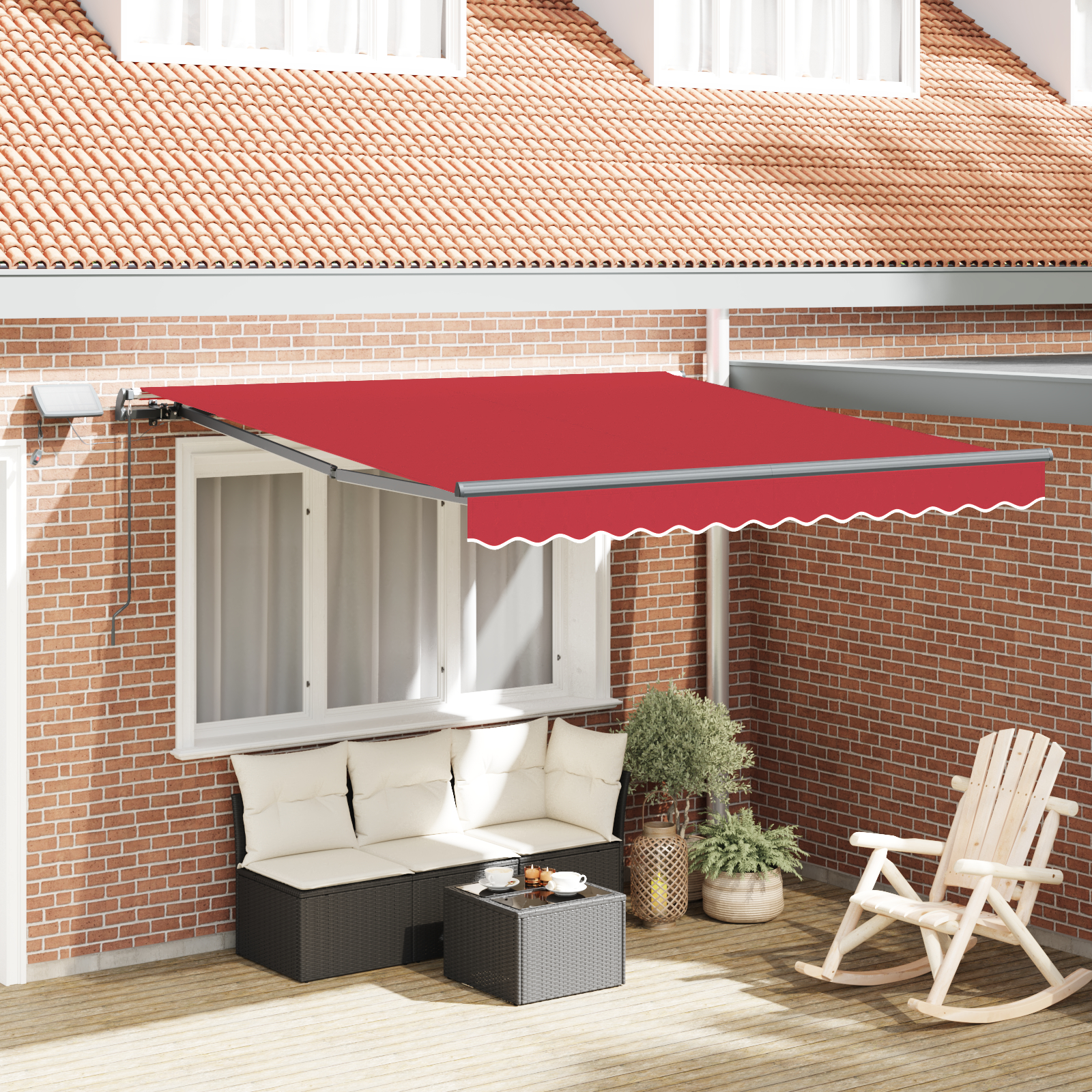 vidaXL manuelle einziehbare Markise mit LED rot 350x250 cm,  Markisen-Ersatzstoff für 3.5x2.5 m Rahmen rot