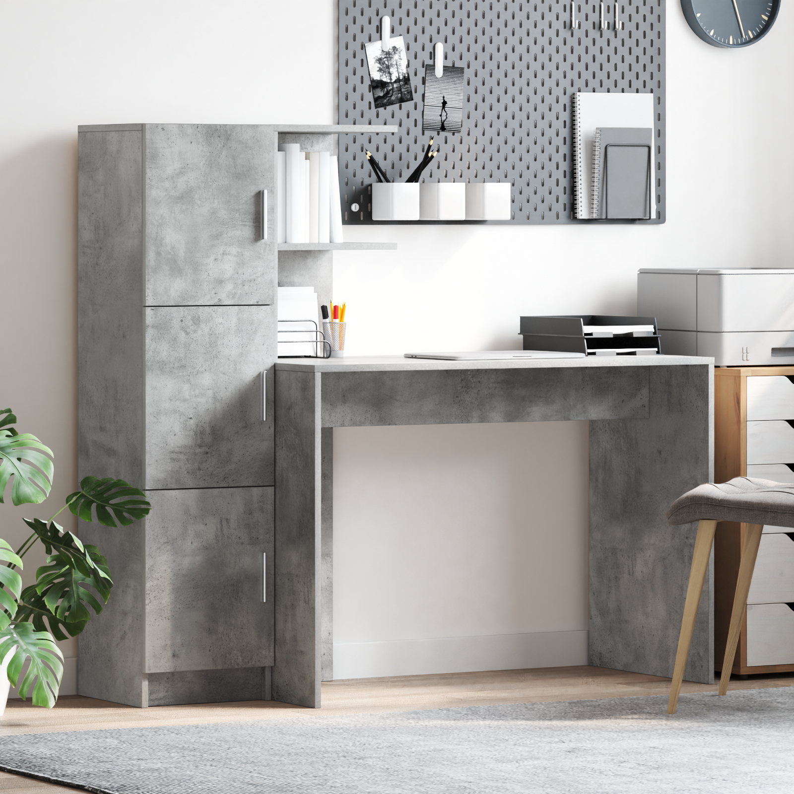 vidaXL Bureau met Opbergruimte Beton Grijs Geengineerd Hout
