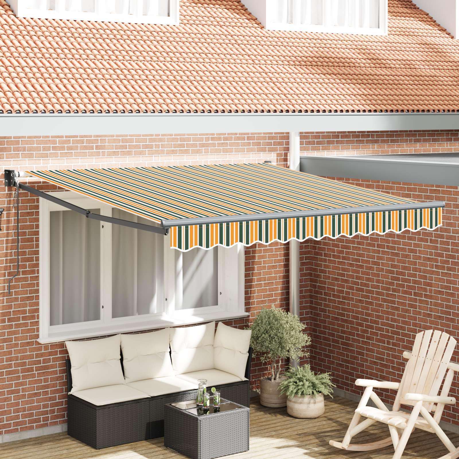 vidaXL Automatische Einziehbare Markise Grün und Gelb 350x250 cm,  Markisenersatzstoff für 3,5x2,5 m Rahmen Grün und Gel...
