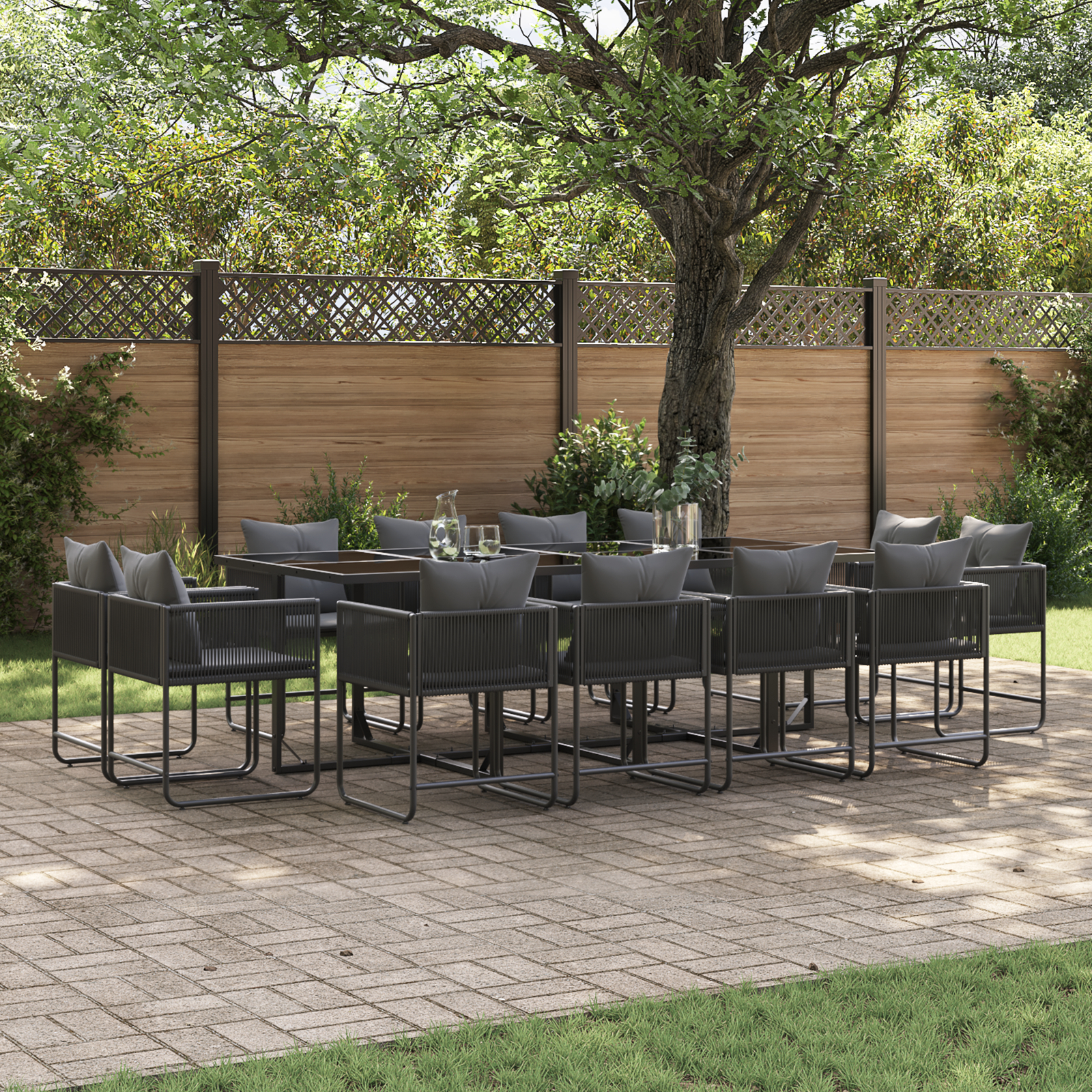 16 Piece Garden Dining Set with Cushions Steel and Poly Rattan