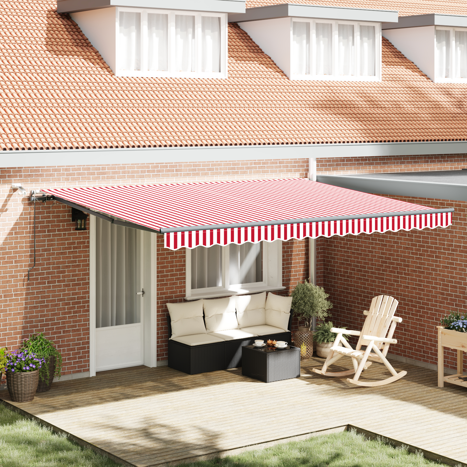 vidaXL Automatische Einziehbare Markise mit LED, Rot und Weiß Gestreift, 450x350 cm