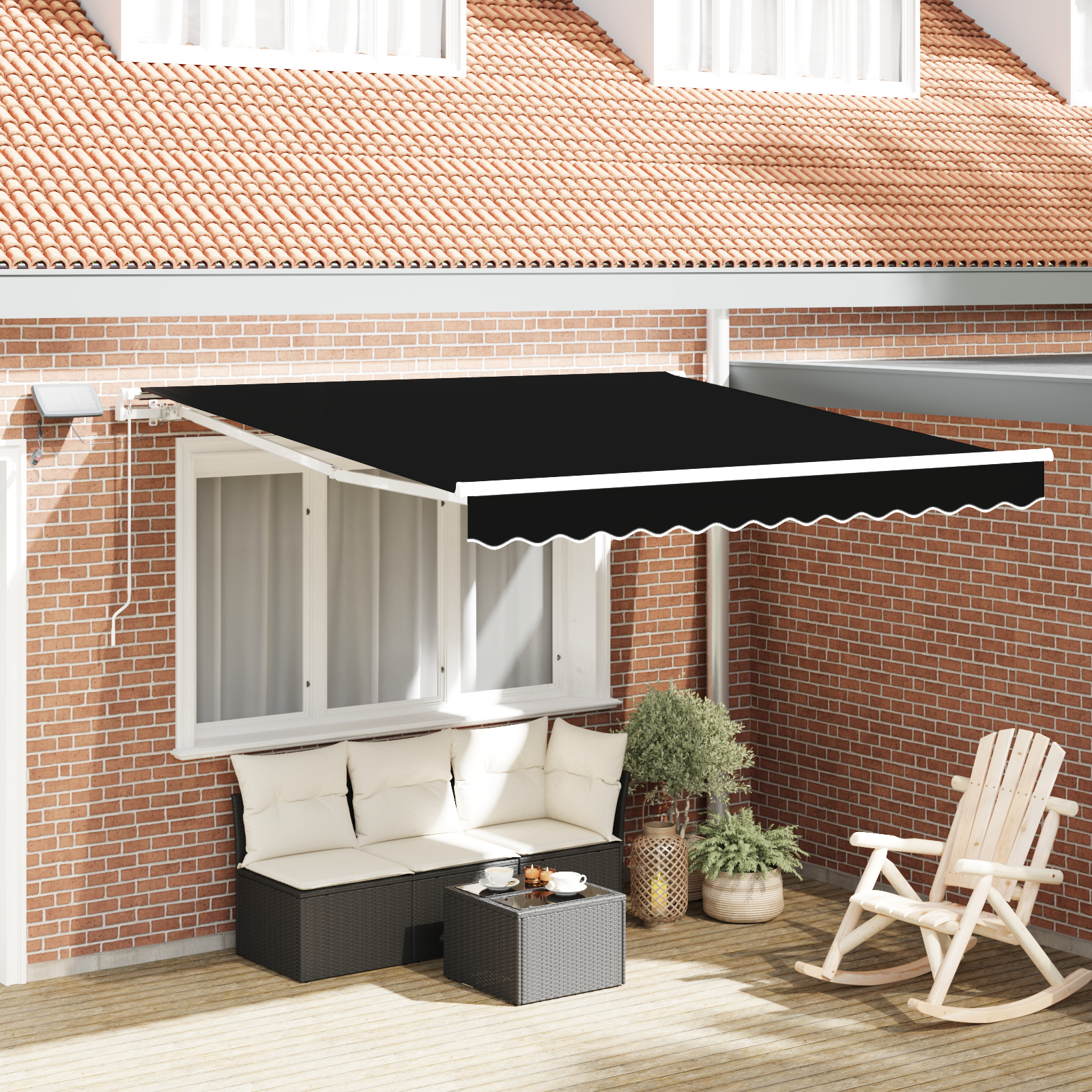 vidaXL Ročna Retraktibilna Tenda z LED Črna 300x250 cm, vidaXL Tenda zamenjava tkanine za 3x2.5 m okvir Črna