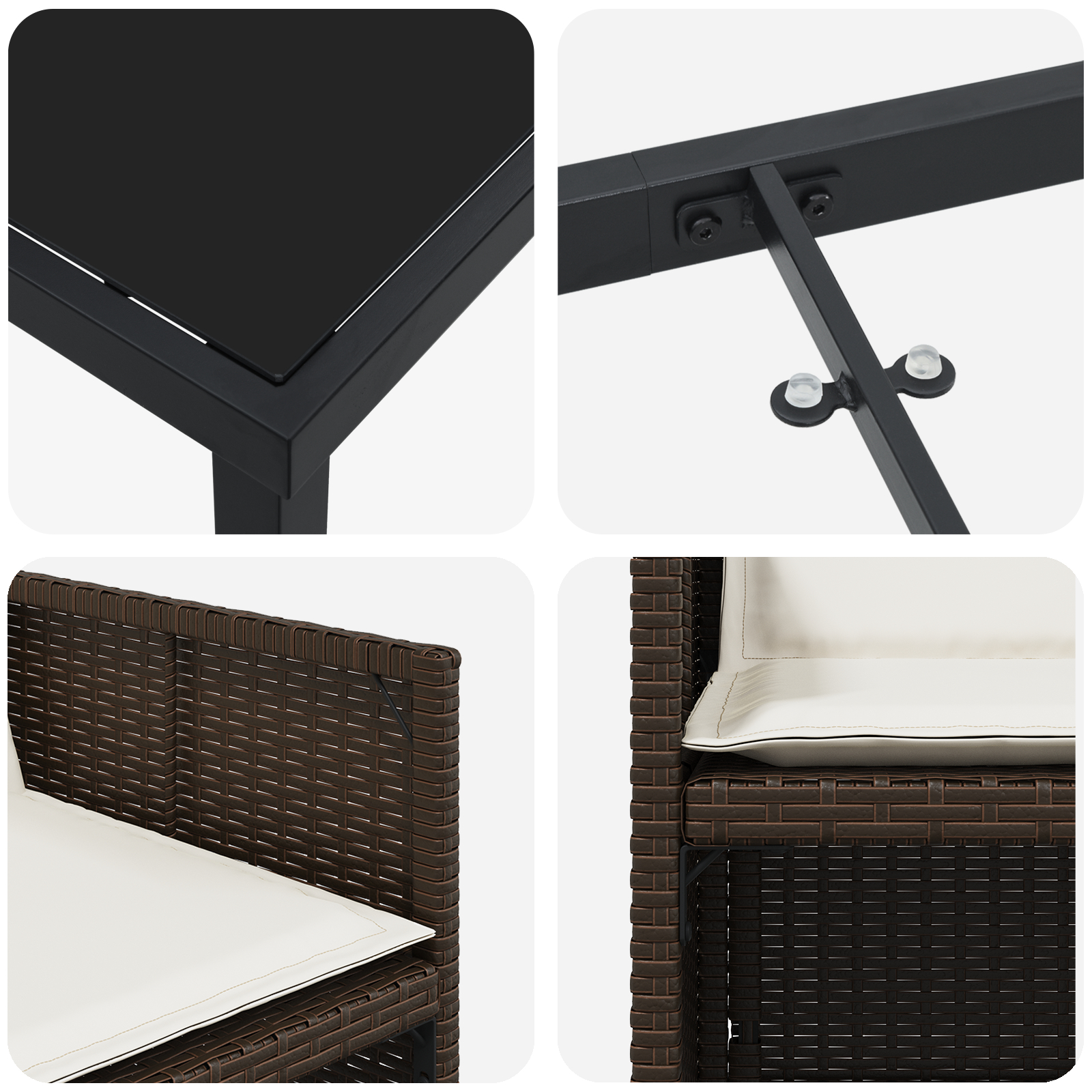 vidaXL 5-delna vrtna jedilna postava z blazinami Rjava Poli Ratan, vidaXL vrtna miza Črna 140x80x73 cm Temperirano steklo - Image 10