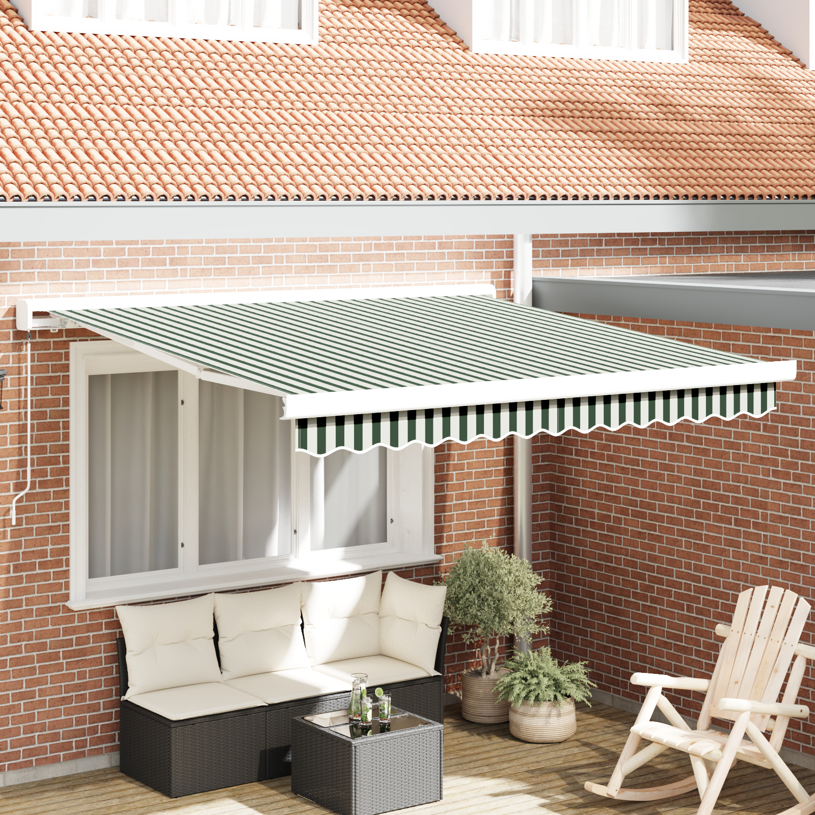 vidaXL Ročna Pomikajoča se Tenda Zelena in Bela 350x250 cm, vidaXL Zamenjava Blaga za Tendo 3,5x2,5 m Zeleno in Belo