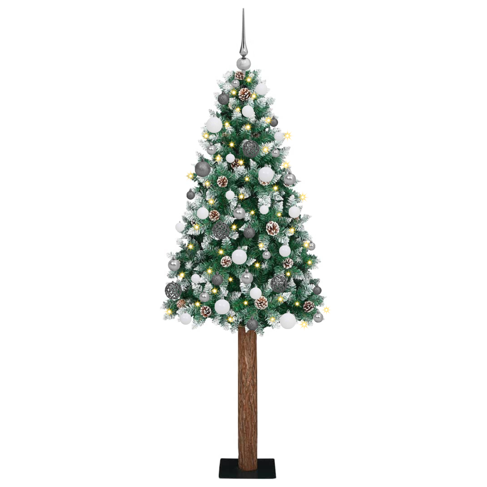 vidaXL Slim Weihnachtsbaum LEDs & Kugelsatz Grün 210 cm PVC