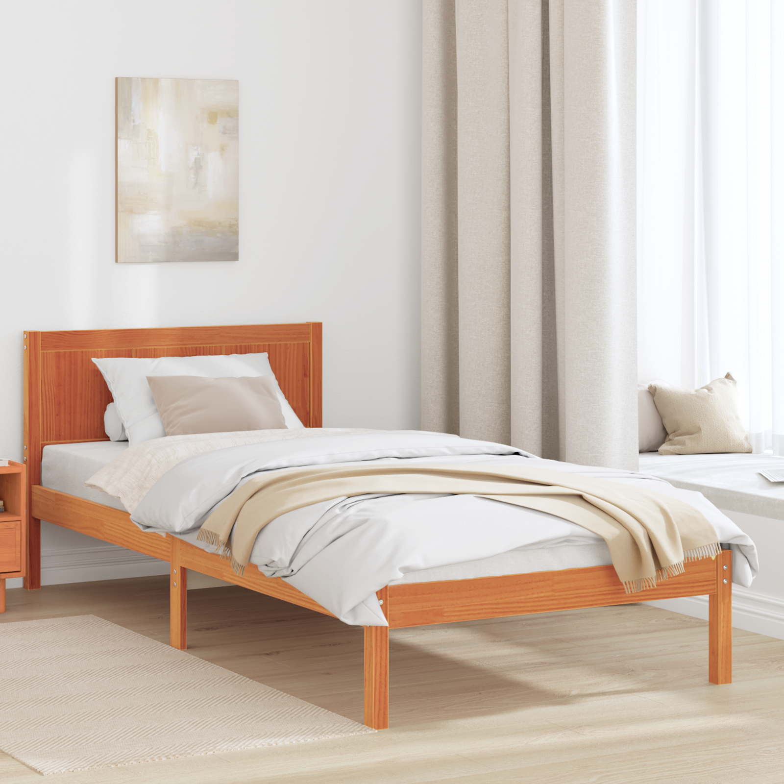 Paturi si accesorii - Cadru de pat din lemn de pin Maro cerat Lemn masiv 100 x 200 cm