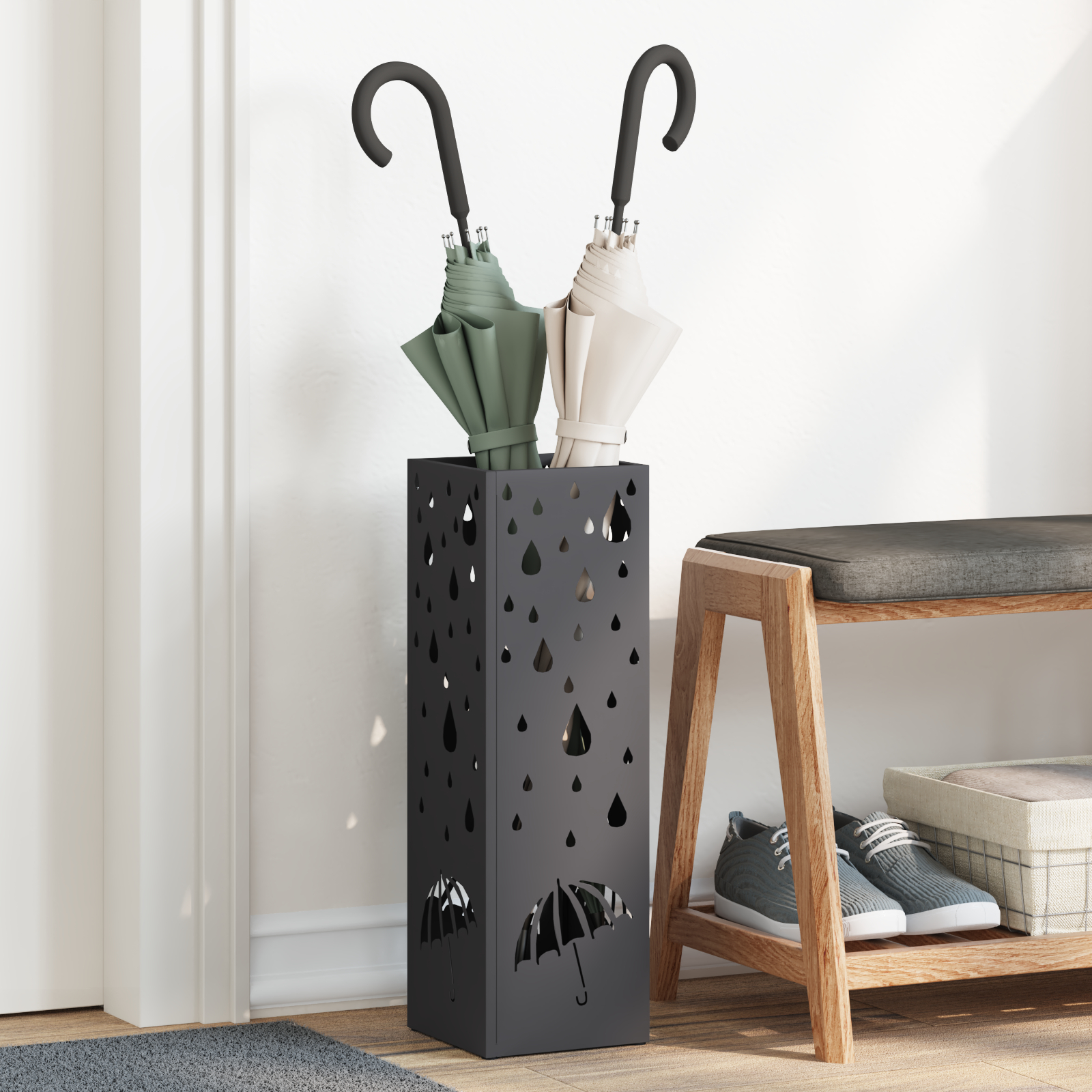 Paraplystativ Sort Metal Mellem Mønster Sort Paraplystativ