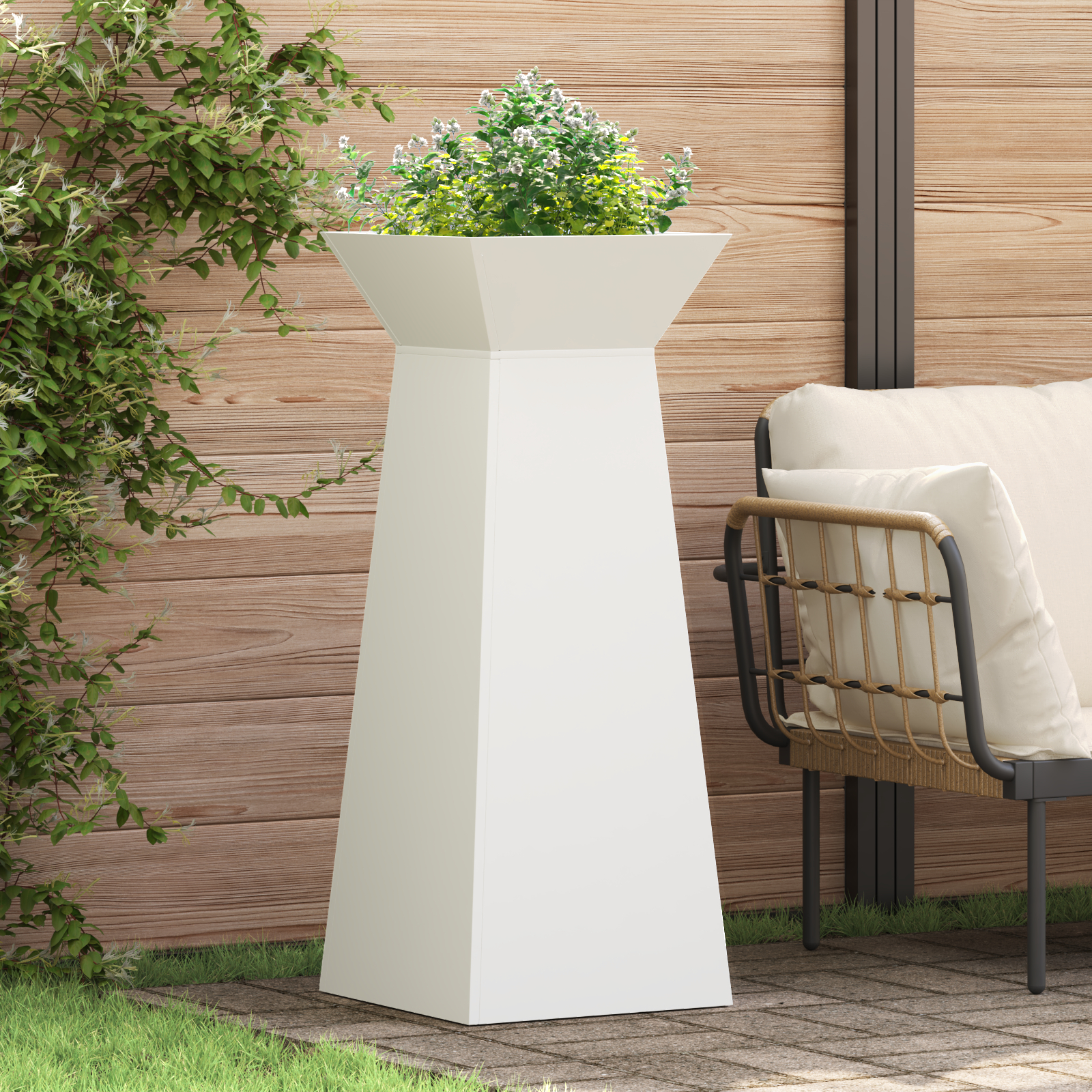 vidaXL Pflanzenständer Weiß Metall 40 x 40 x 101 cm Dekorative Intarsien