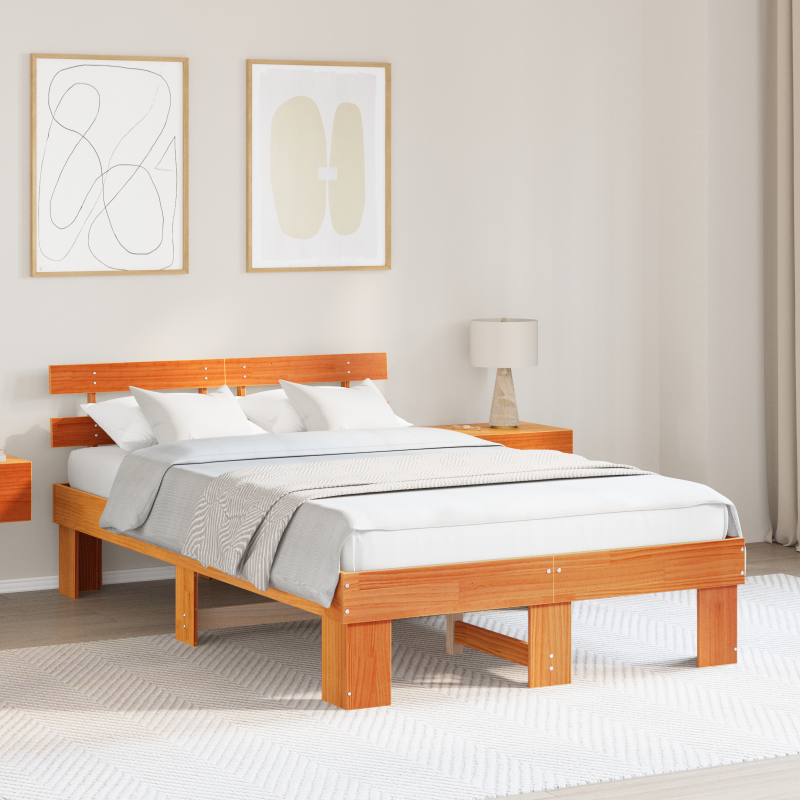 Paturi si accesorii - Cadru de Pat cu Tăblie Cerată Maro 120x190 cm Lemn Solid de Pin