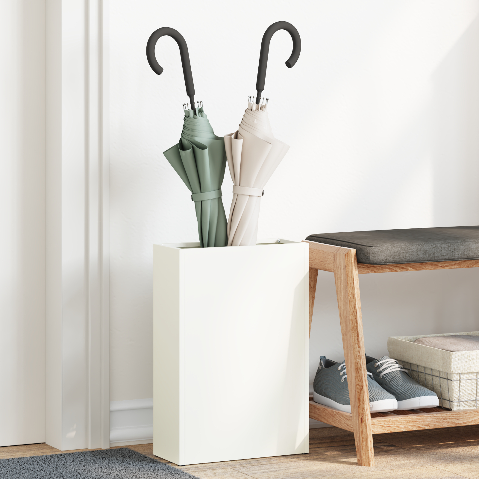 vidaXL Regenschirmständer Weiß Holz Mittel Stauraum Regenschirmständer