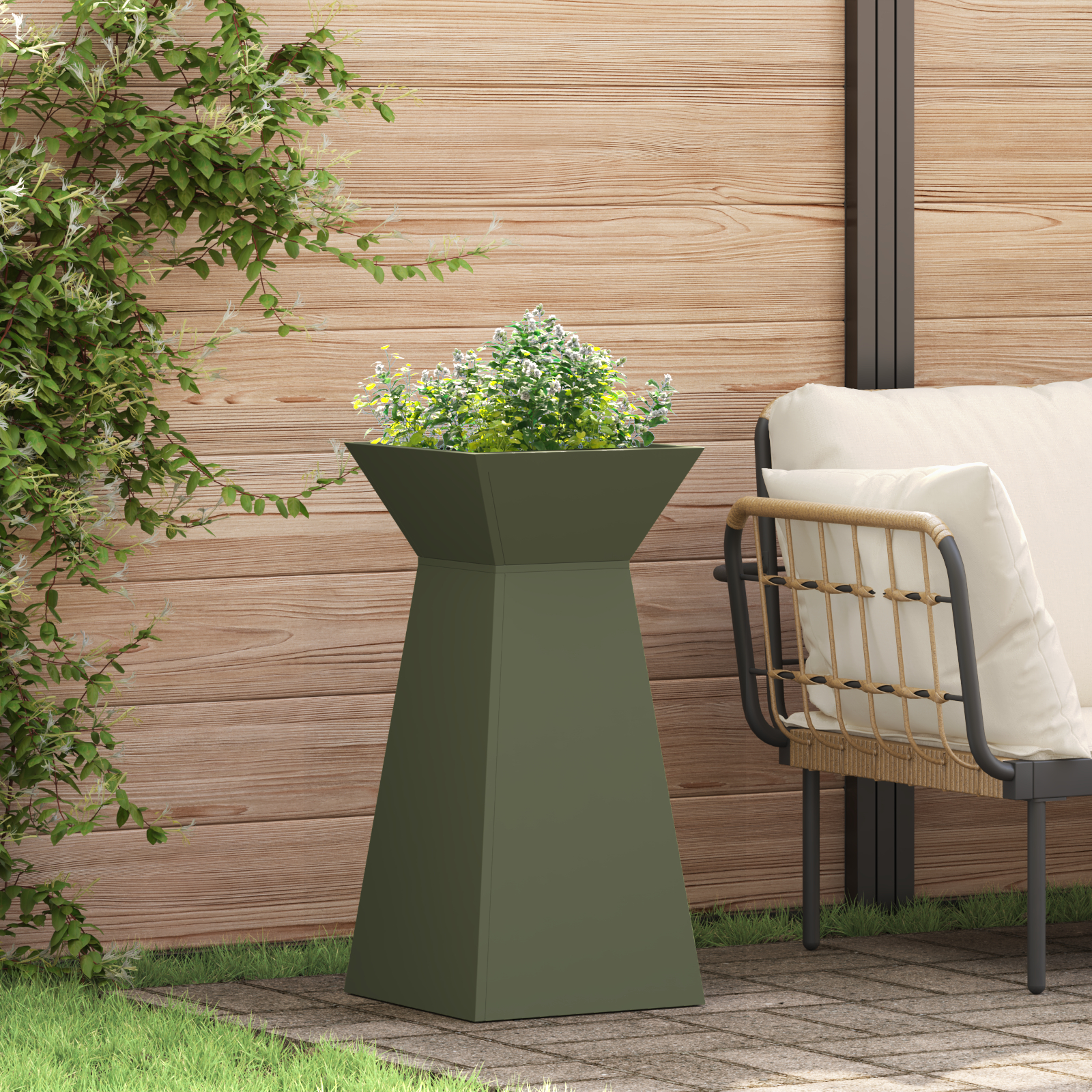 vidaXL Plantenstandaard Olijfgroen Metaal 35 x 35 x 73 cm Plantenbakken