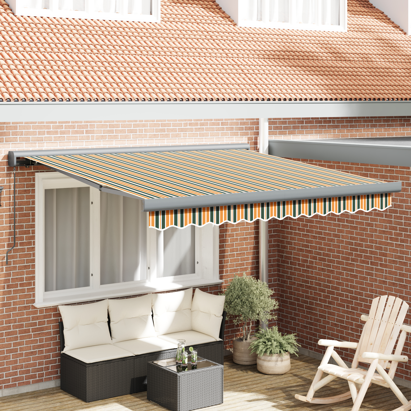 vidaXL Ročna retraktabilna tenda Zelena in rumena 350x250 cm, vidaXL Zamenjava tenda za okvir 3.5x2.5 m Zelena in rumena