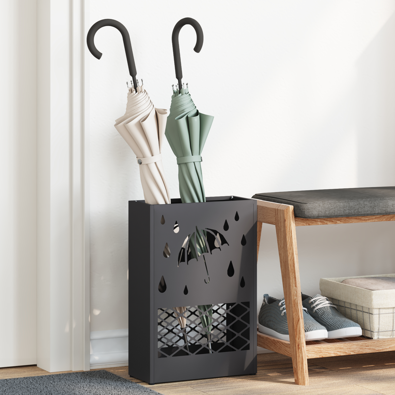 Paraplystativ Sort Metal Medium Paraplystativ Rektangulær