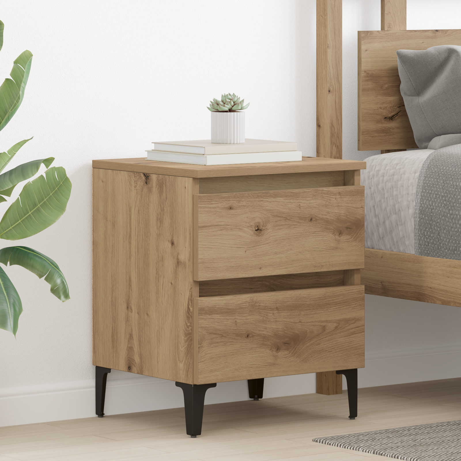 vidaXL Nachttisch Eichenholz 40x35x50 cm Holzwerkstoff