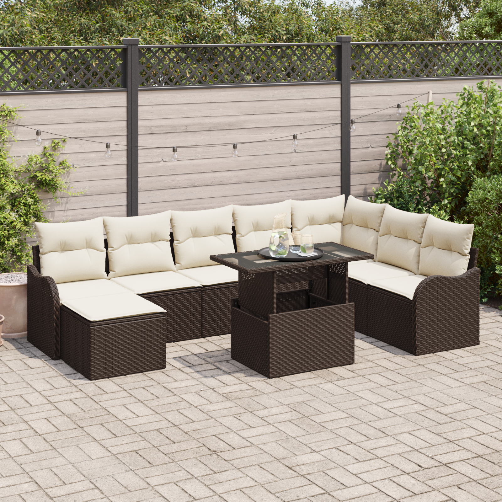 Mobilier relaxare exterior - Set de sofa pentru grădină  cu perne Maro din ratan poliester, Sofa pentru grădină  cu două locuri și perne Maro din ratan poliester