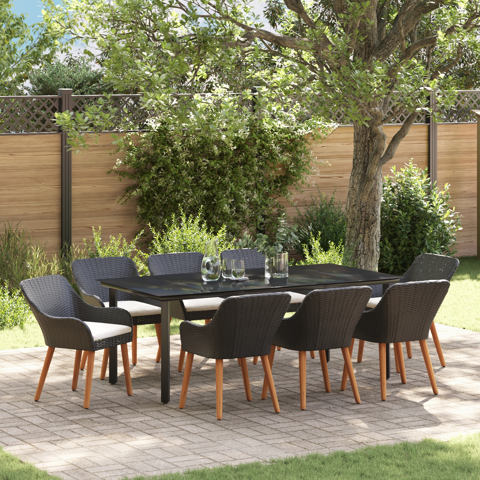 vidaXL 9-teilige Garten Essgruppe Schwarzes Poly Rattan