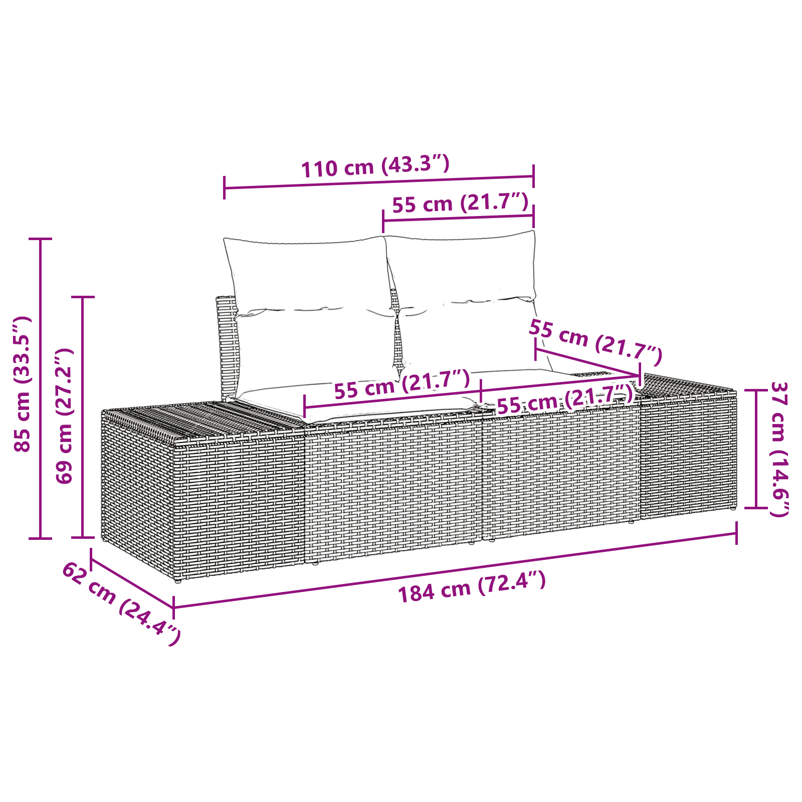 Set de sofa de grădină  cu 13 piese și perne Bej Poliratan Acacia, Set de masă de grădină  cu 4 piese și perne Bej Poliratan Acacia, Sofa de grădină cu 2 locuri  cu perne Bej Poliratan [11]