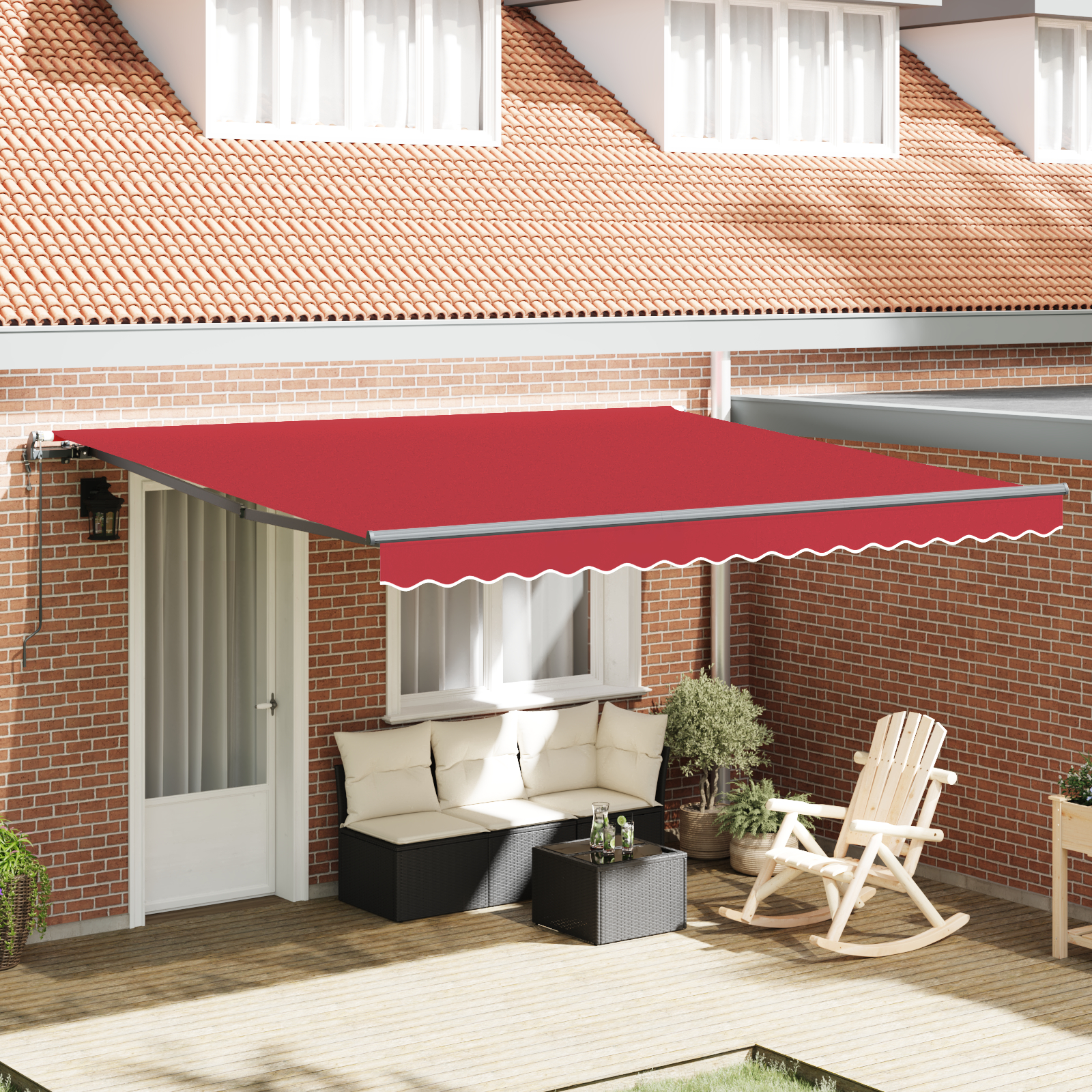 Automatisk Sammenrullende Markise Rød 400x350 cm, vidaXL Markise Erstatningsstof til 4x3,5 m Ramme Rød