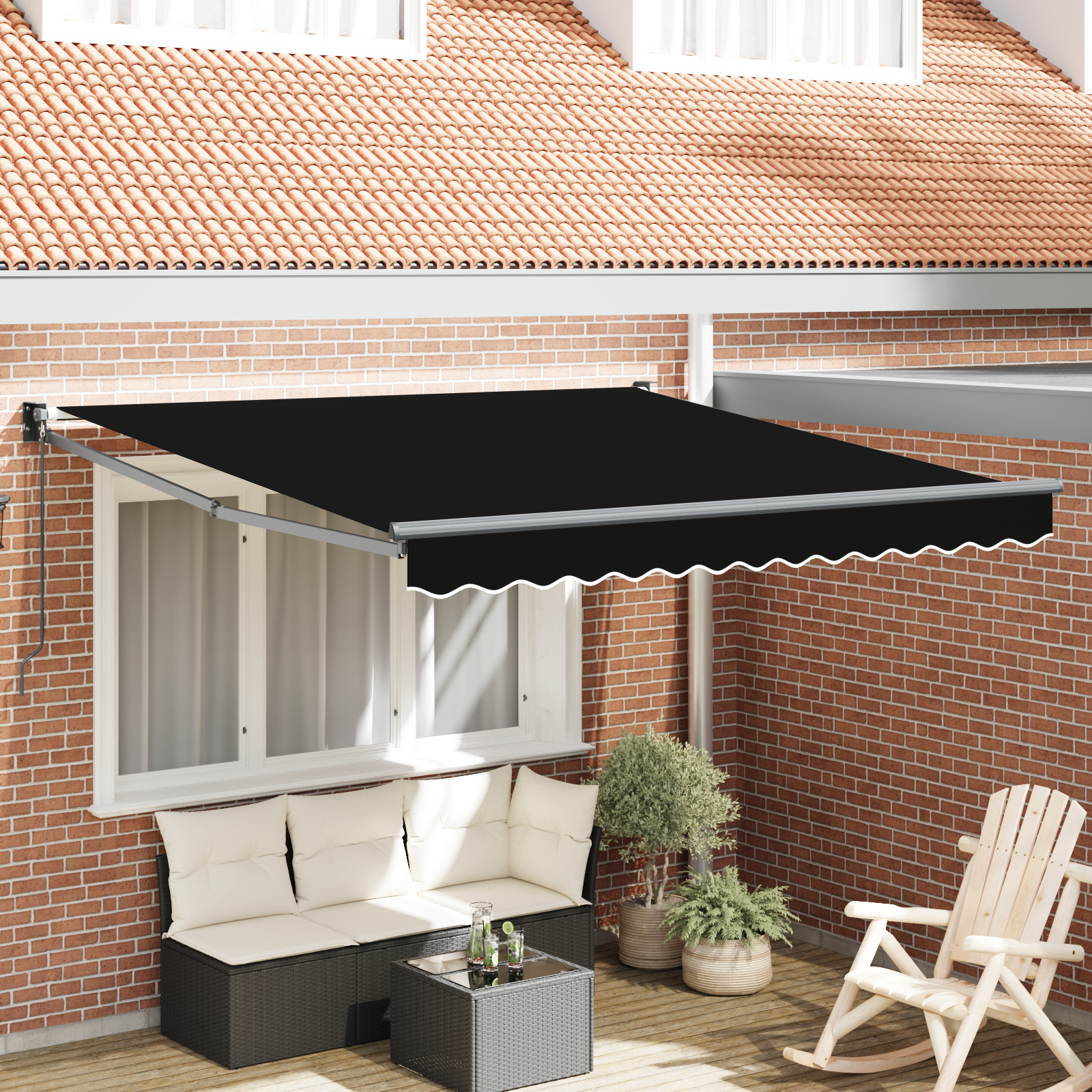 vidaXL Manueller Einziehbarer Markise Schwarz 350x250 cm,  Markisen-Ersatzstoff für 3.5x2.5 m Rahmen Schwarz