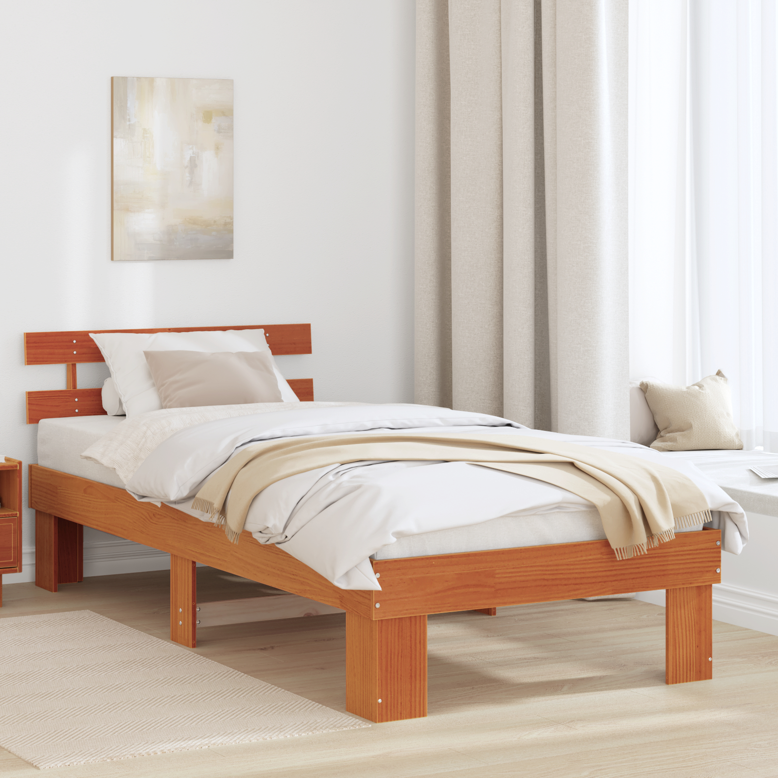 Paturi si accesorii - Cadru de Pat cu Capitonaj Maro Cerat 90x200 cm Lemn Solid de Pin