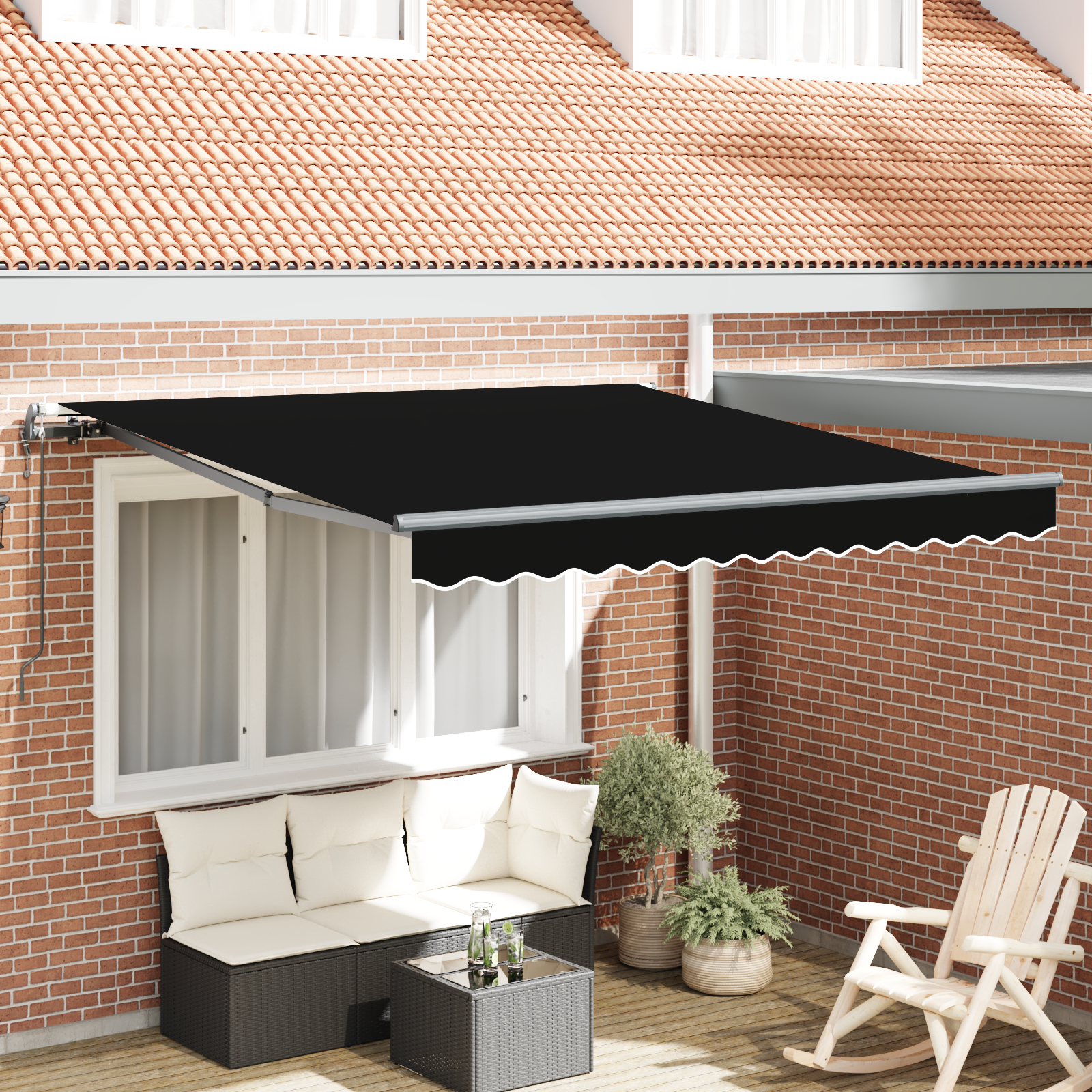 Automatisk Udtækkelig Markise Sort 350x250 cm, vidaXL Markise Udskiftningstof til 3.5x2.5 m Ramme Sort