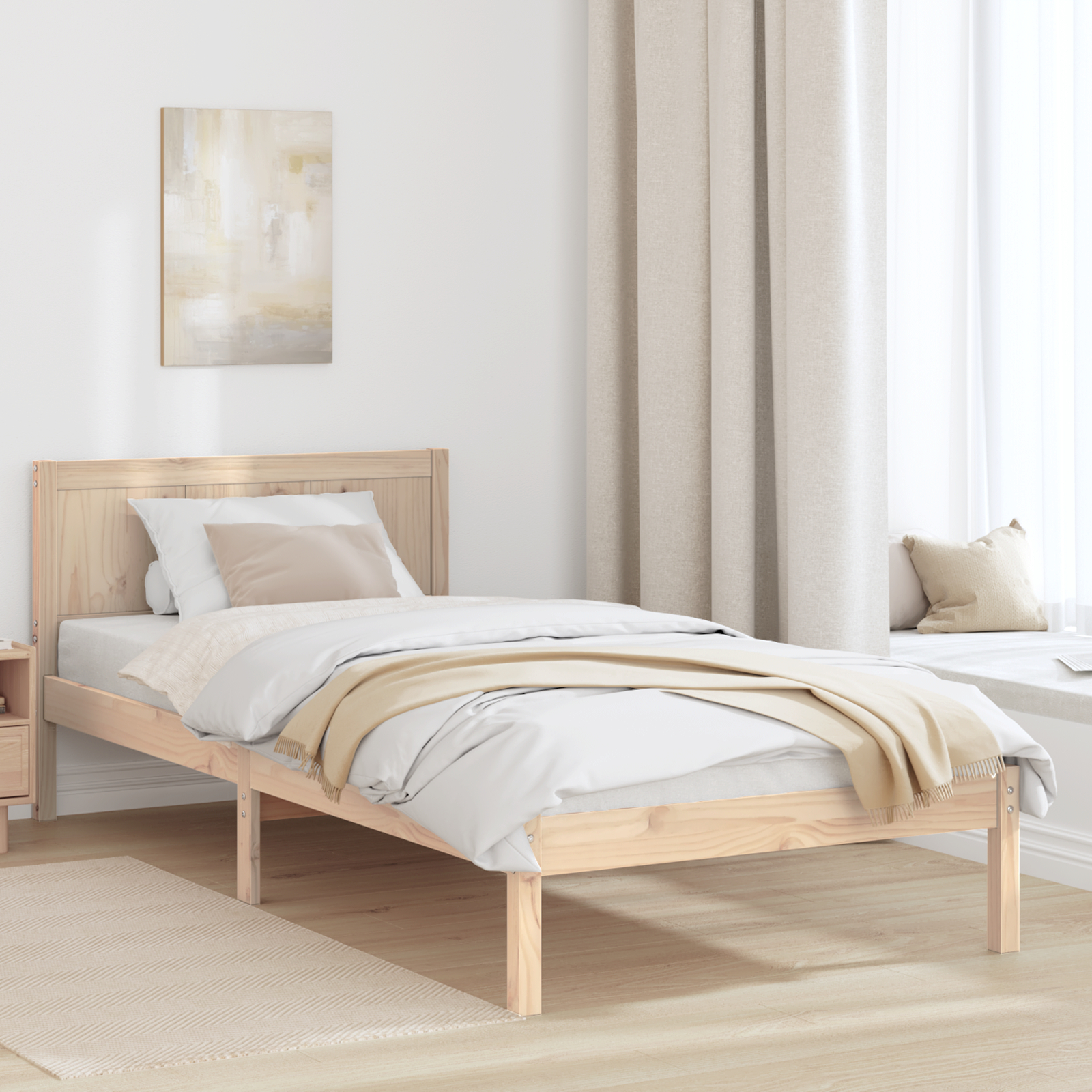 vidaXL Cadru Single din Lemn de Pin Natural Lemn Masiv de Pin Single