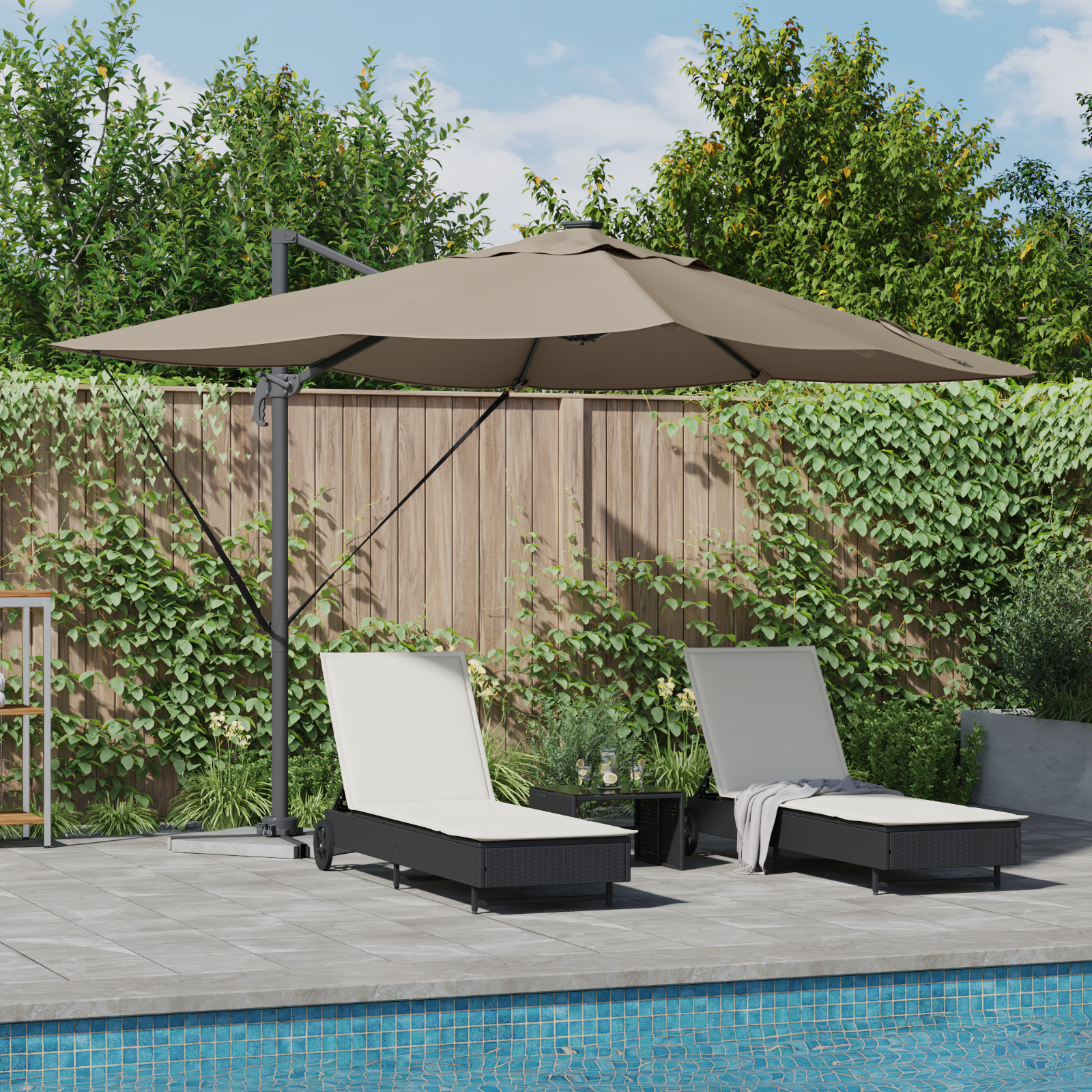 vidaXL Freischwingende Roma-Paillard mit LEDs Taupe 352x251x265 cm Aluminium
