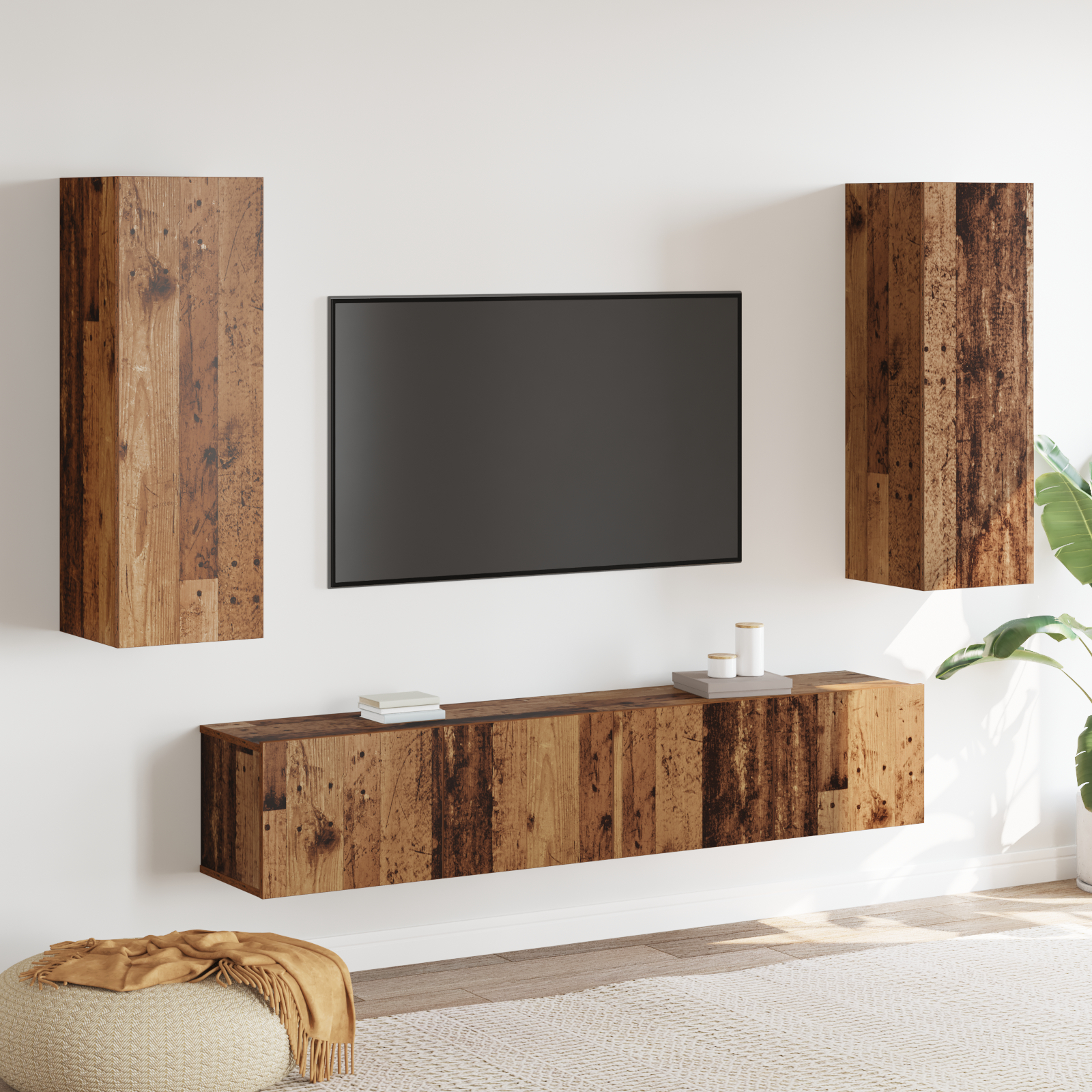 Suport TV & Masă TV - Set de 4 Piese Cabinet TV Lemn Vechi Lemn Prelucrat