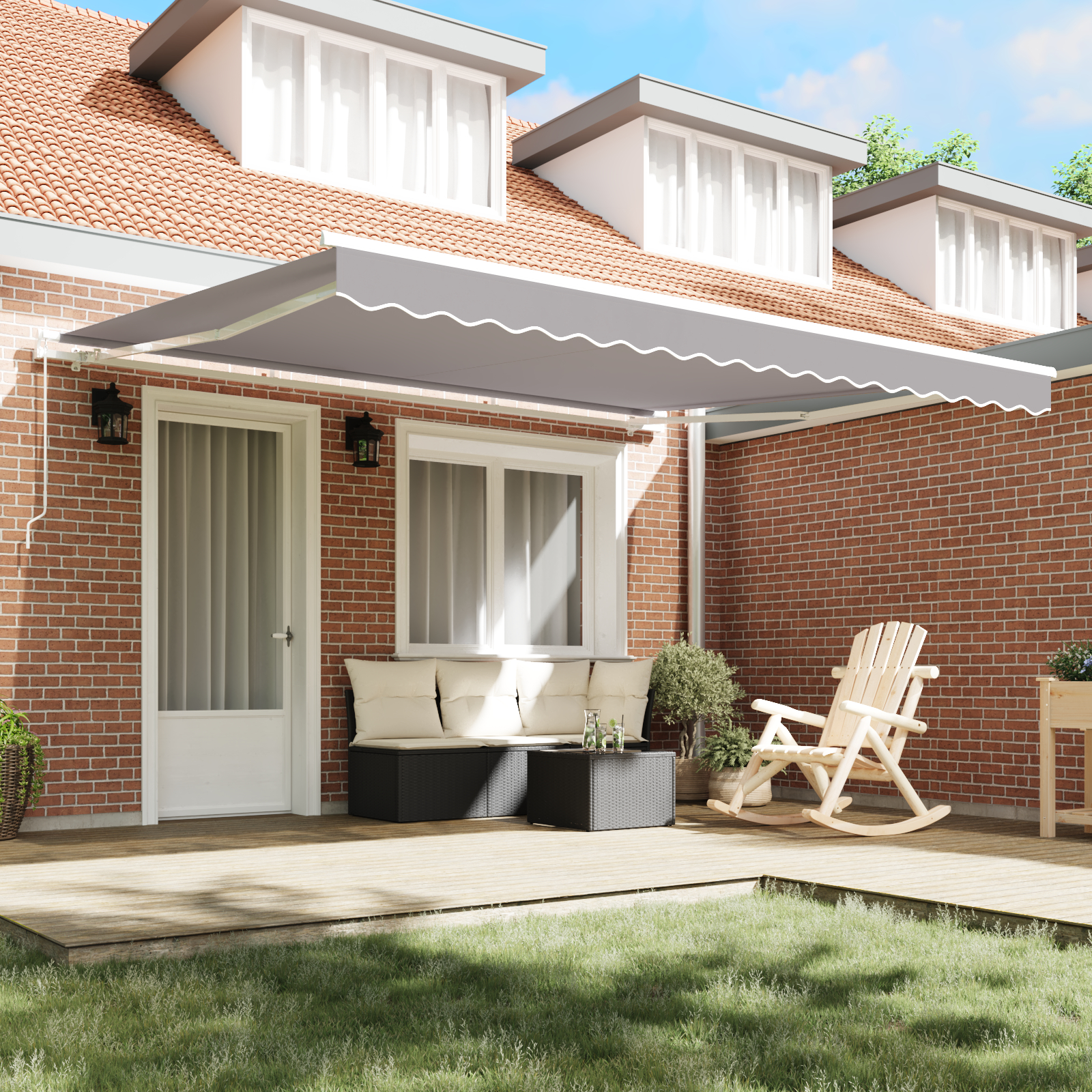 vidaXL Ročna Zložljiva Tenda Svetlo Siva 400x350 cm, vidaXL Tenda Za Zamenjavo Tkanine za 4x3.5 m Okvir Svetlo Siva - Image 4