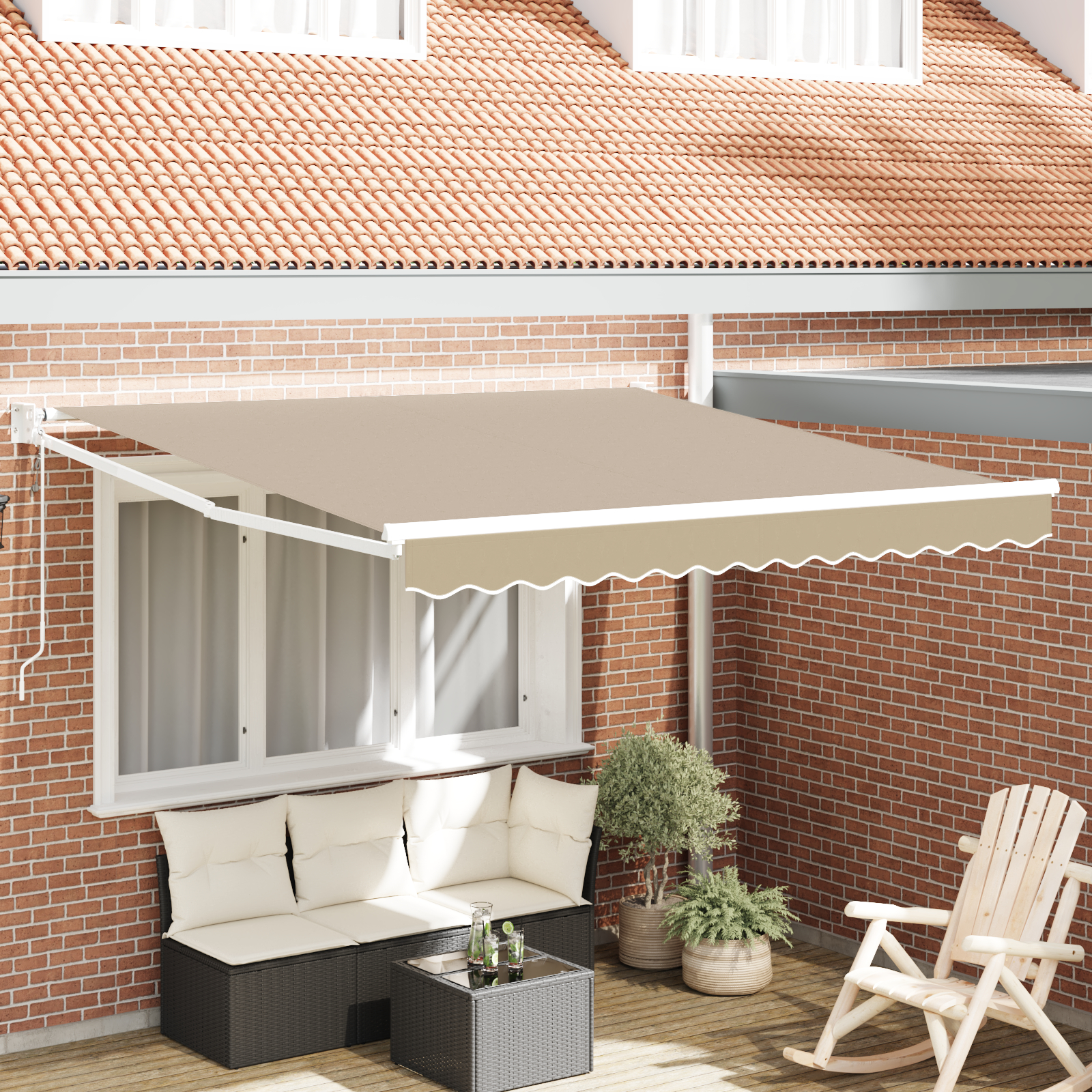 Automatisk Udtækkelig Markise Beige 350x250 cm, vidaXL Markise Erstatningsstof til 3.5x2.5 m Ramme Beige