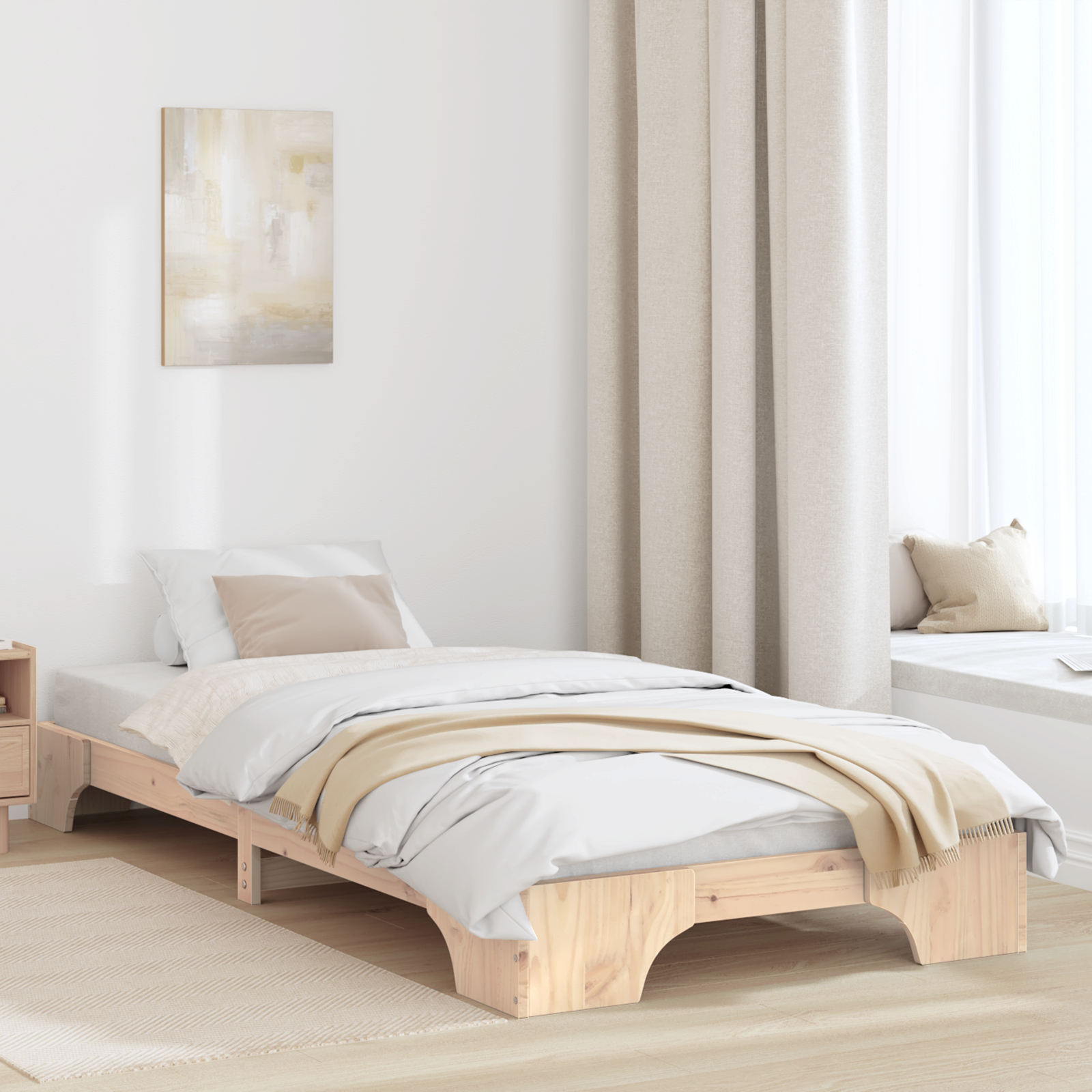 vidaXL Bettgestell Natur Kiefernholz 90 x 200 cm Langlebig Bettgestell