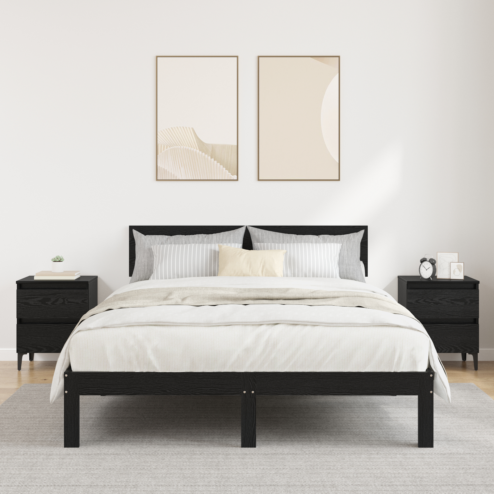 vidaXL Bett-Nachttische 2 Stück Schwarz Eiche 40x35x50 cm aus Sandwichplatten