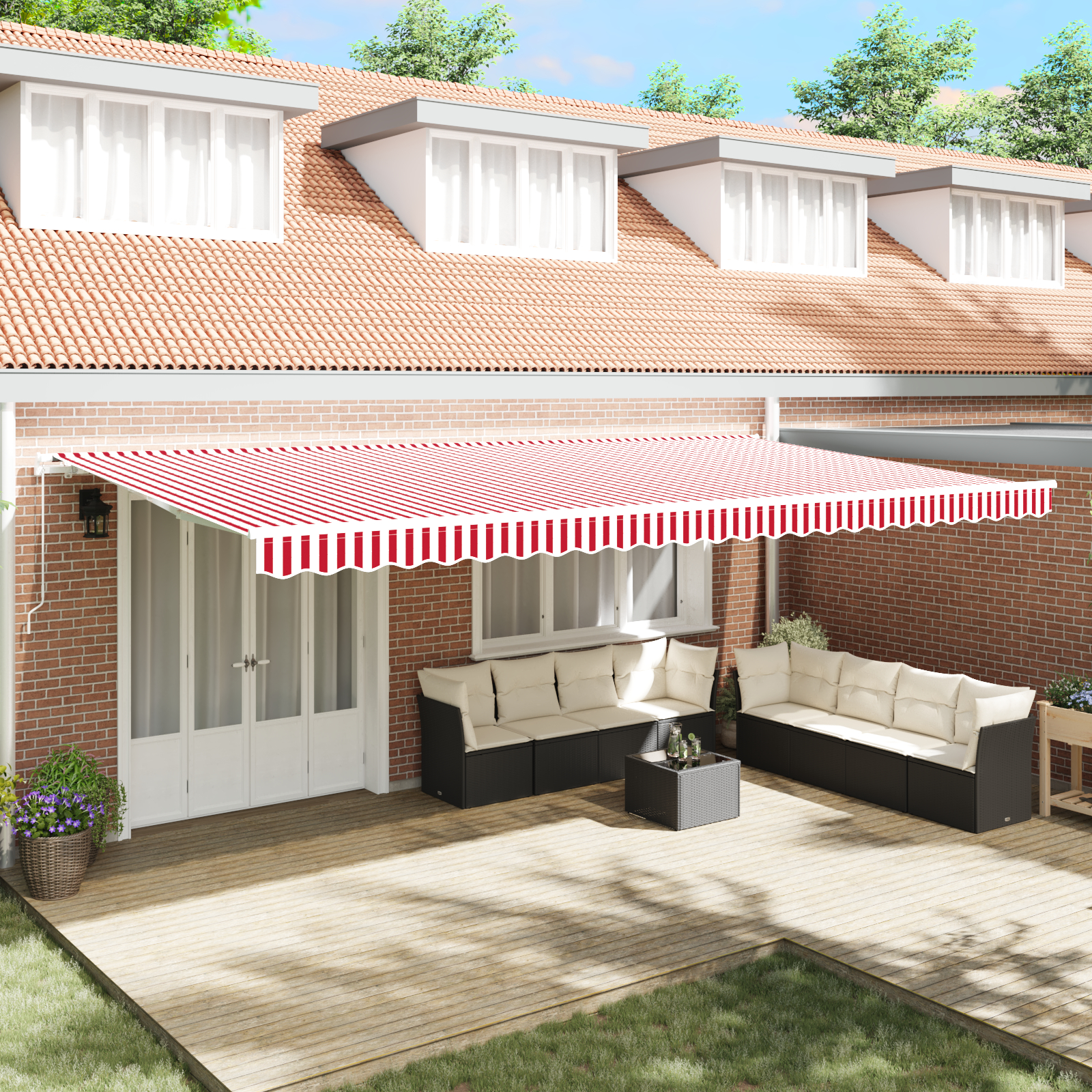 vidaXL Marcheta manuală retractabilă Dungi Roșii și Albe 600x350 cm