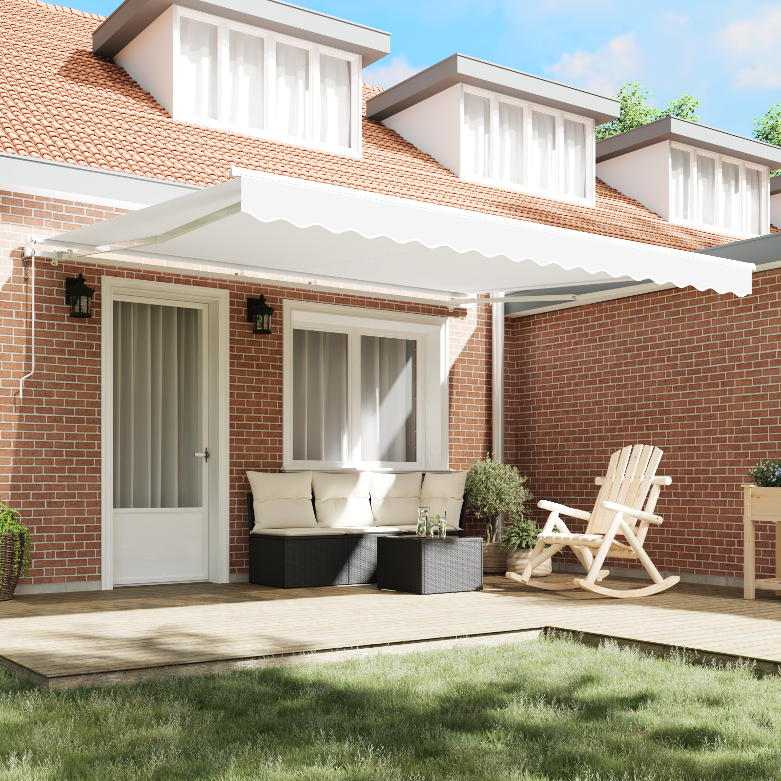 vidaXL Avtomatska retraktibilna tenda bela 400x350 cm, vidaXL Tenda nadomestno blago za okvir 4x3.5 m bela - Image 4