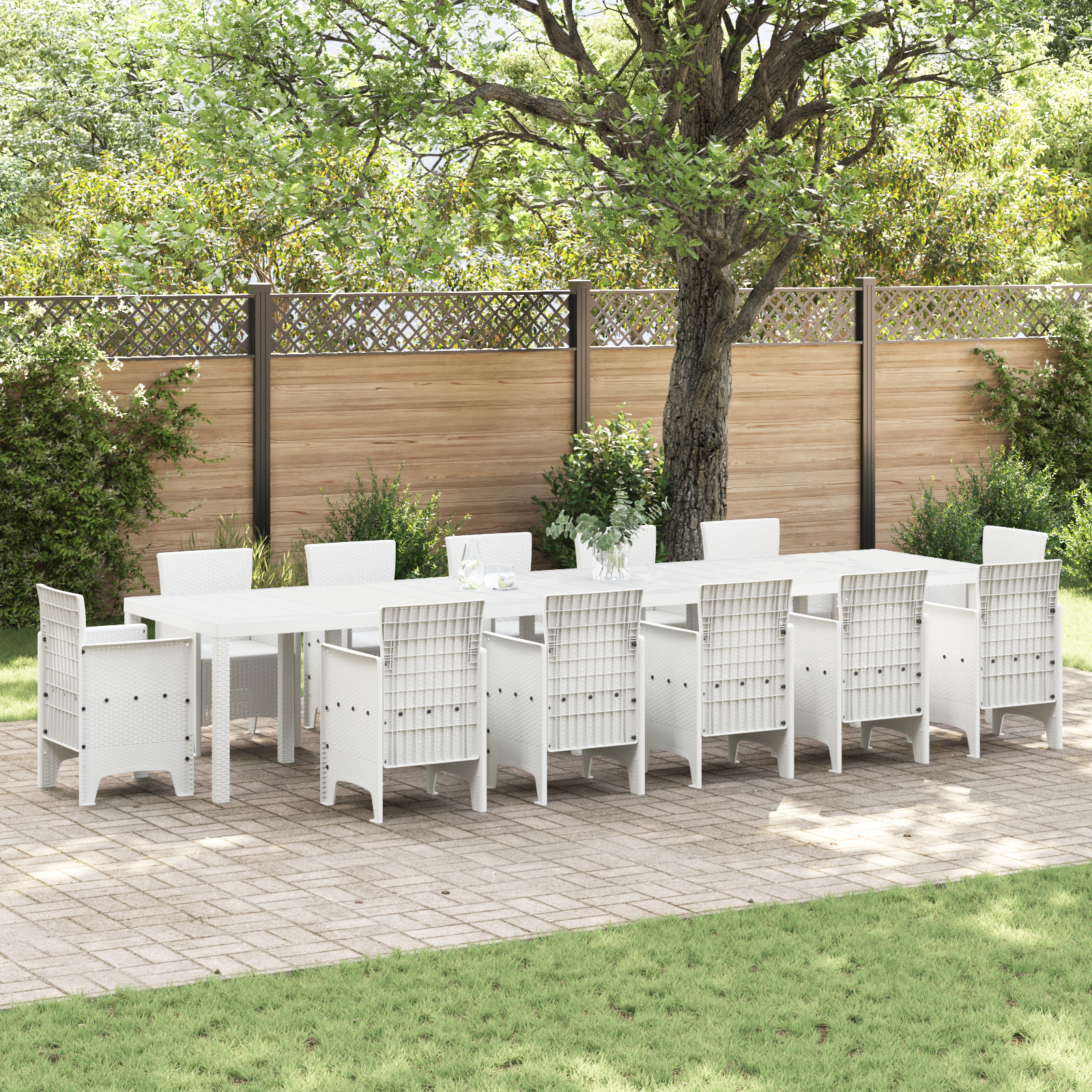 vidaXL Gartentisch Weiß 400x100x73 cm Poly Rattan,  Gartentisch Weiß 250x100x73 cm Poly Rattan,  Gartentisch Weiß 150x10...