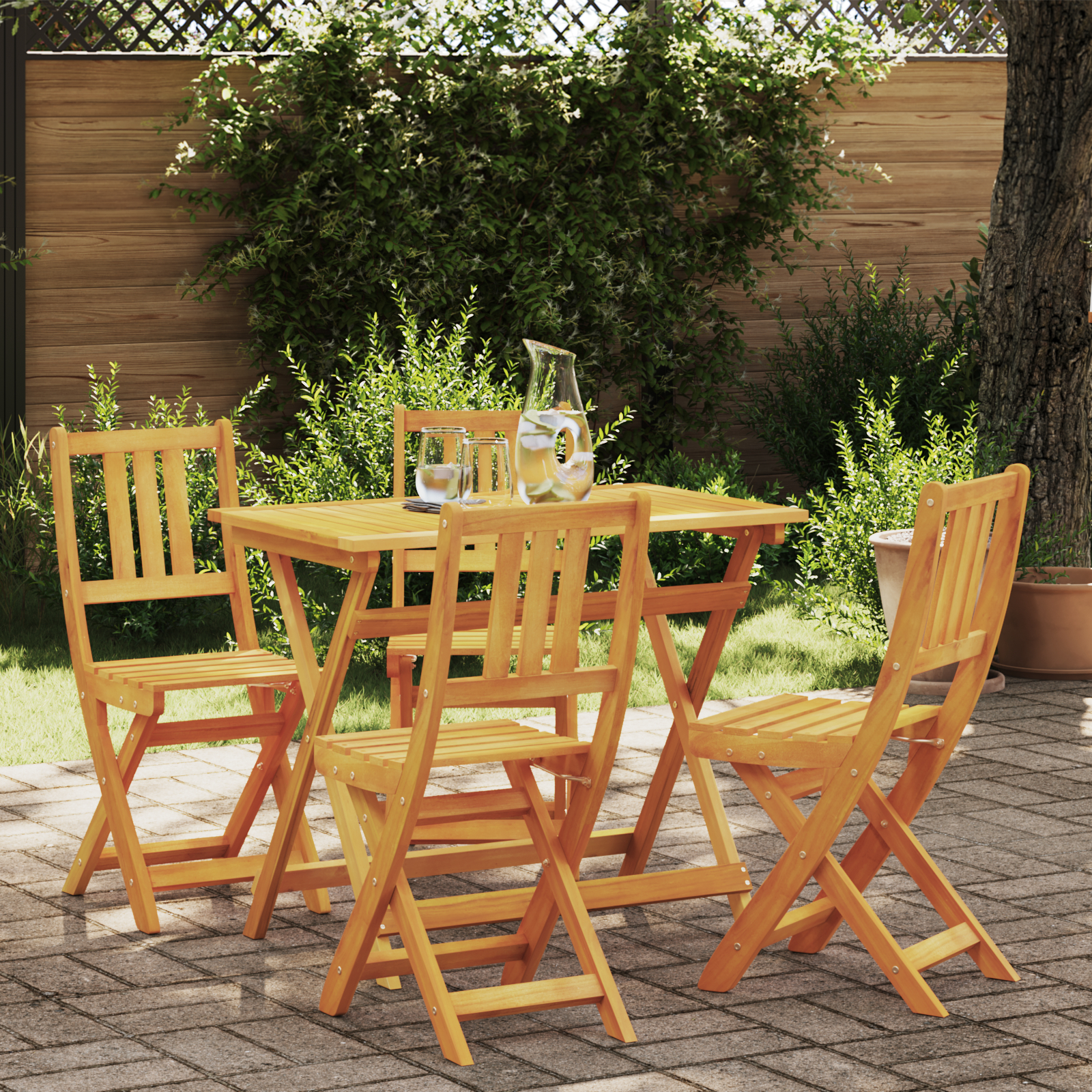 vidaXL 4-teiliges Faltbares Garten Bistro Set aus massivem Akazienholz,  Faltbarer Gartentisch Rechteckig 100x55x75 cm a...