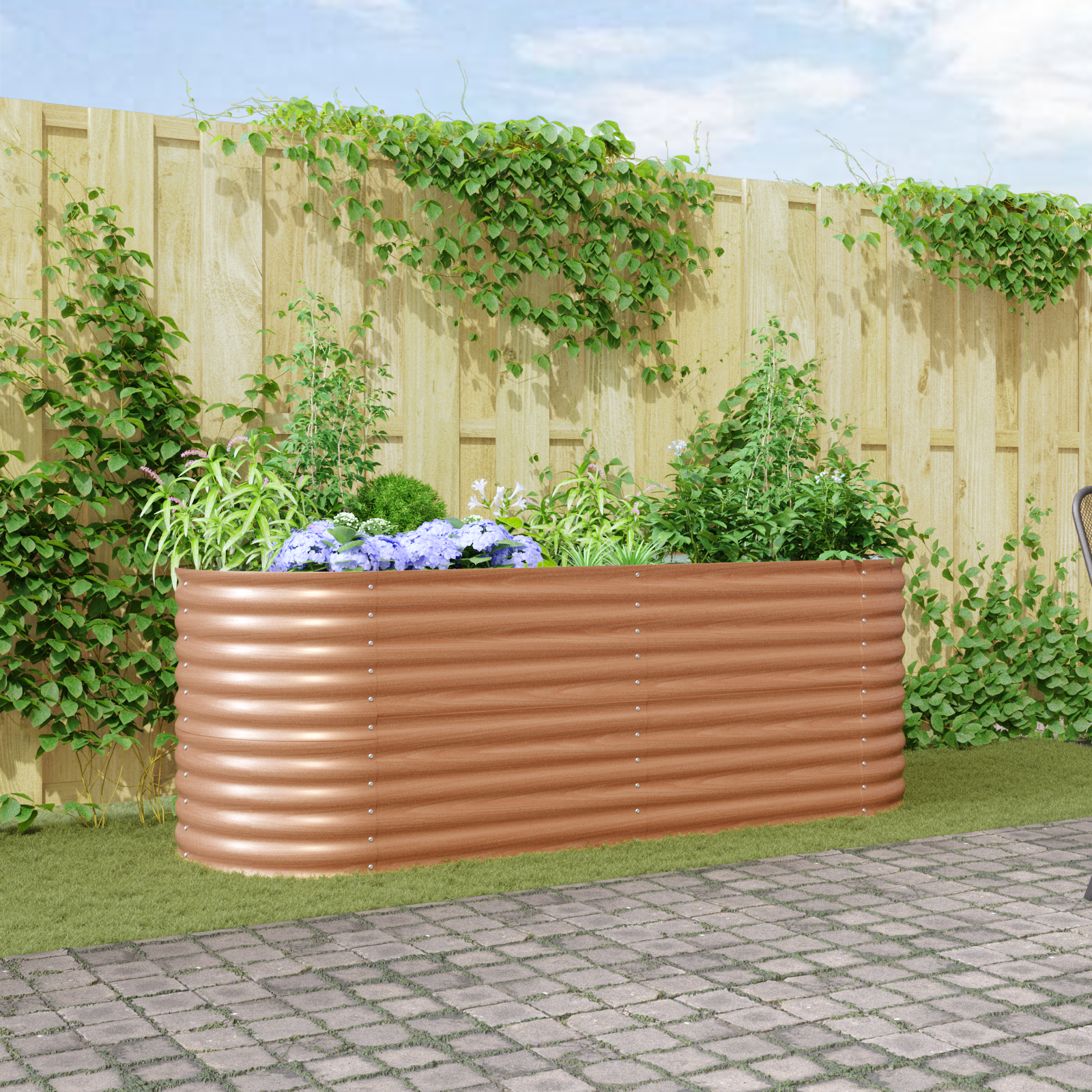 vidaXL Braunes Hochbeet - Holzoptik 240x80x81 cm Stahl